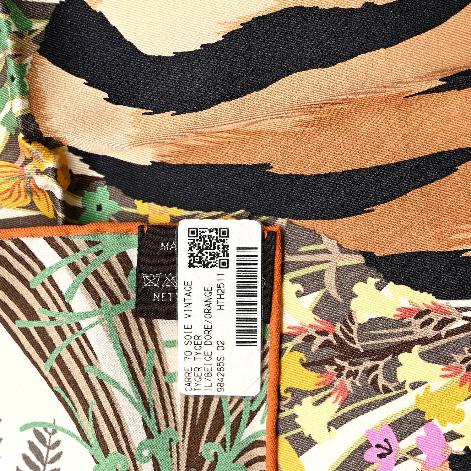 Silk Tyger Tyger Scarf 70 Beige Dore Orange Cuit Vert - Image 3
