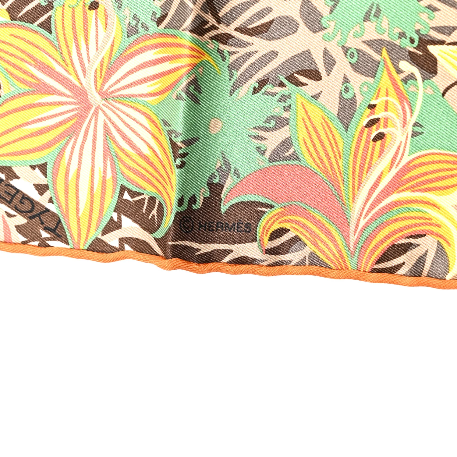 Silk Tyger Tyger Scarf 70 Beige Dore Orange Cuit Vert - Image 4