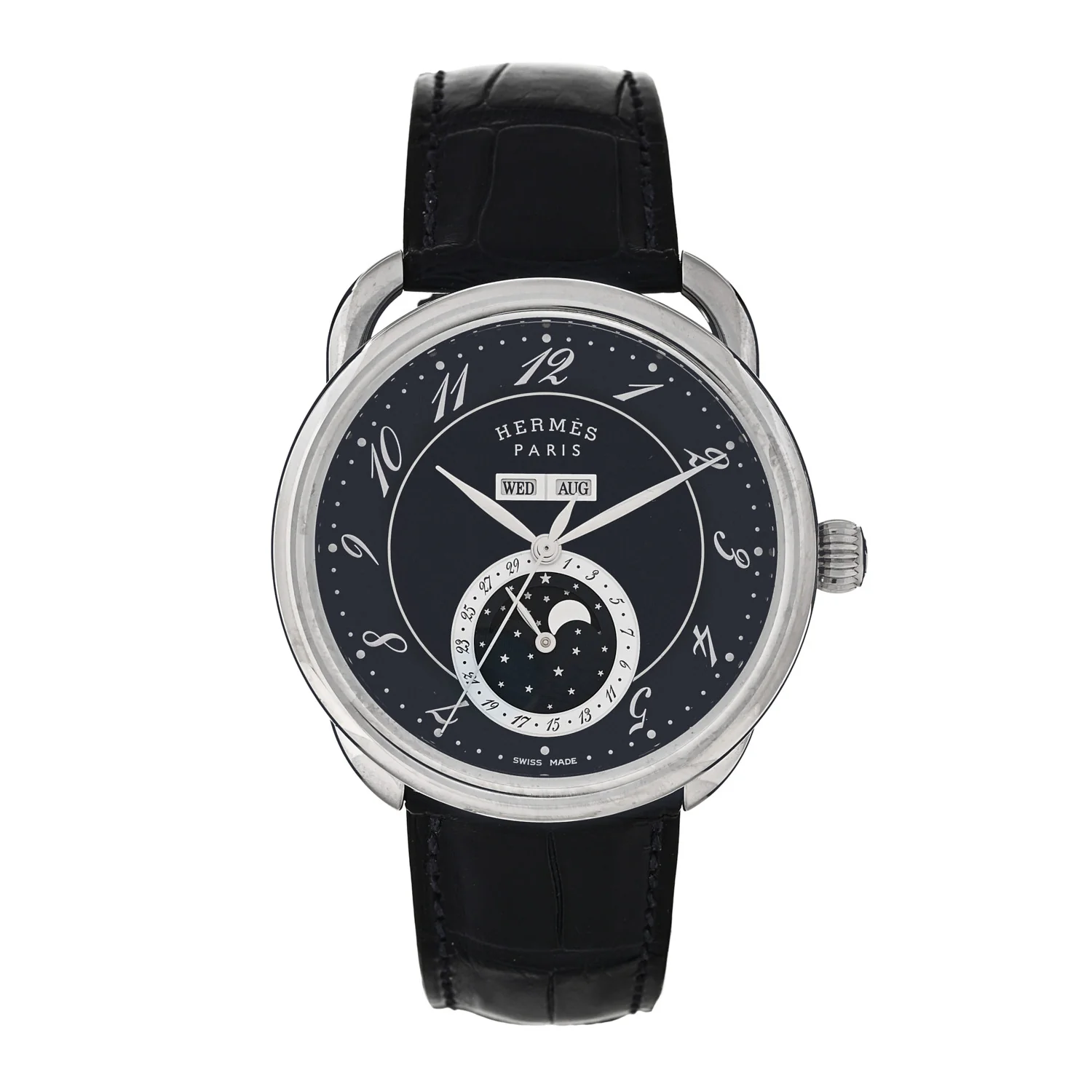 Stainless Steel Alligator 43mm Arceau Grande Lune Automatic Watch Bleu Abysse