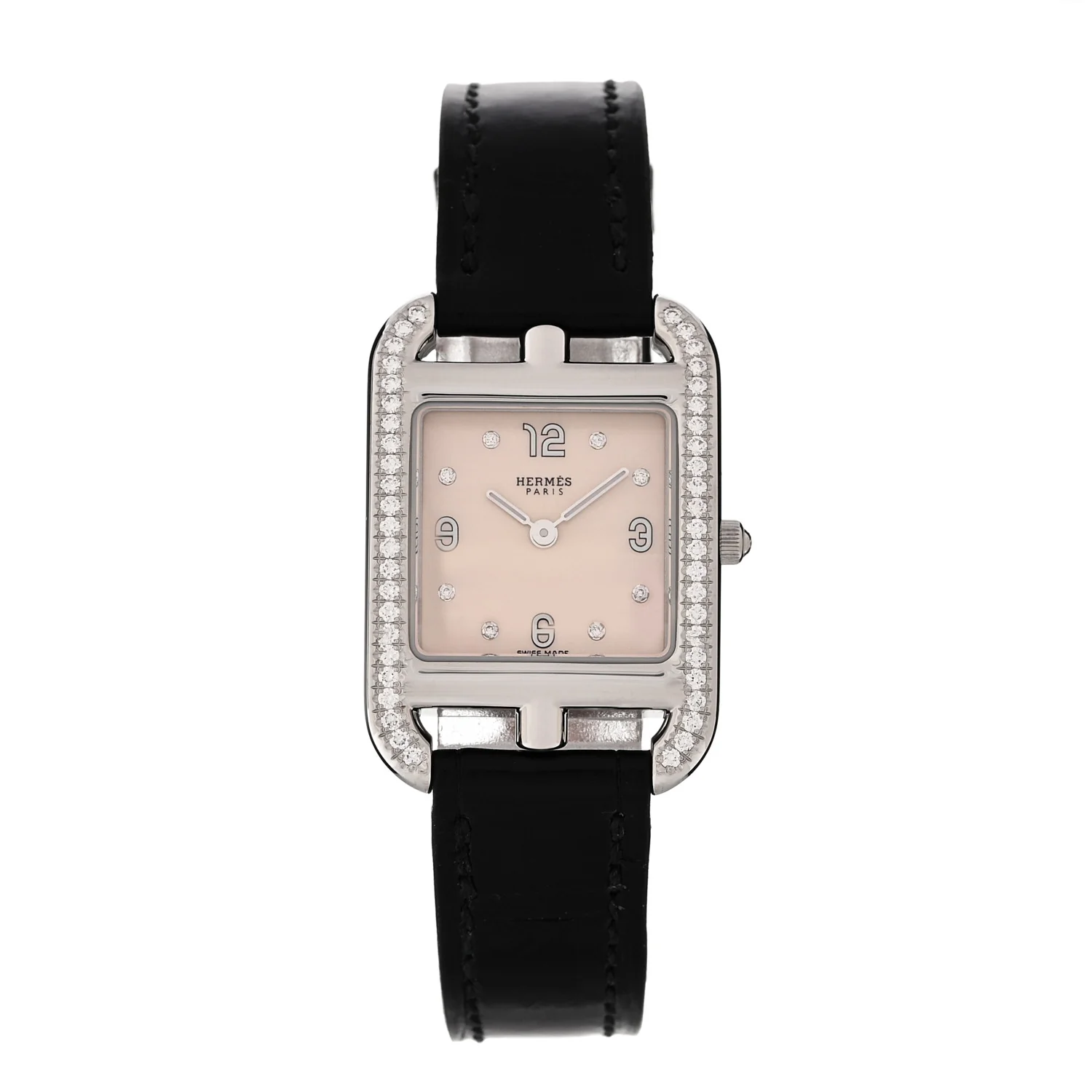 Stainless Steel Alligator Diamond Bezel 23mm Cape Cod Quartz Watch Noir