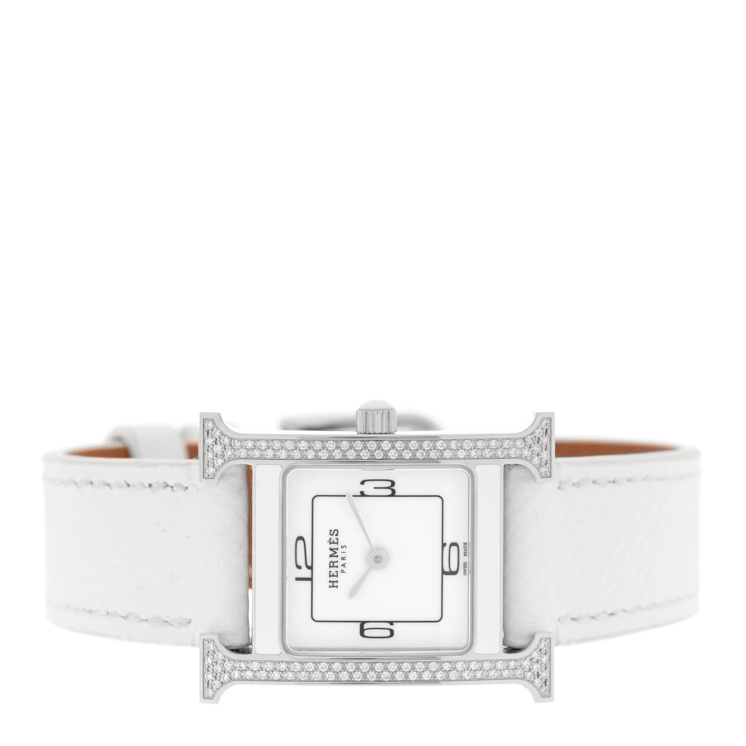Stainless Steel Epsom Diamond Lacquer 21mm Heure H Hour Double Jeu Quartz Watch Blanc - Image 2