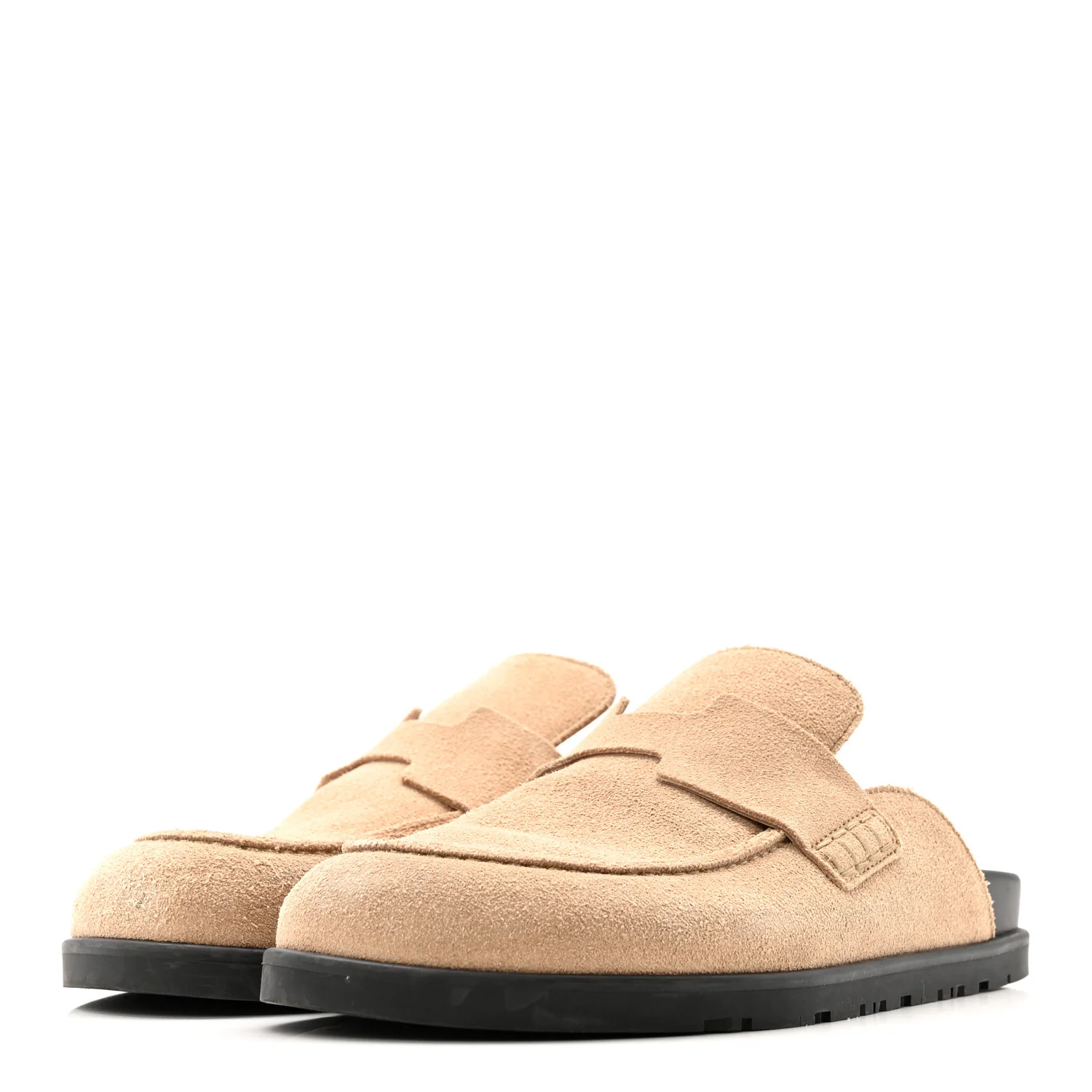Suede Calfskin Womens Go Mules 37 Beige Argile - Image 4