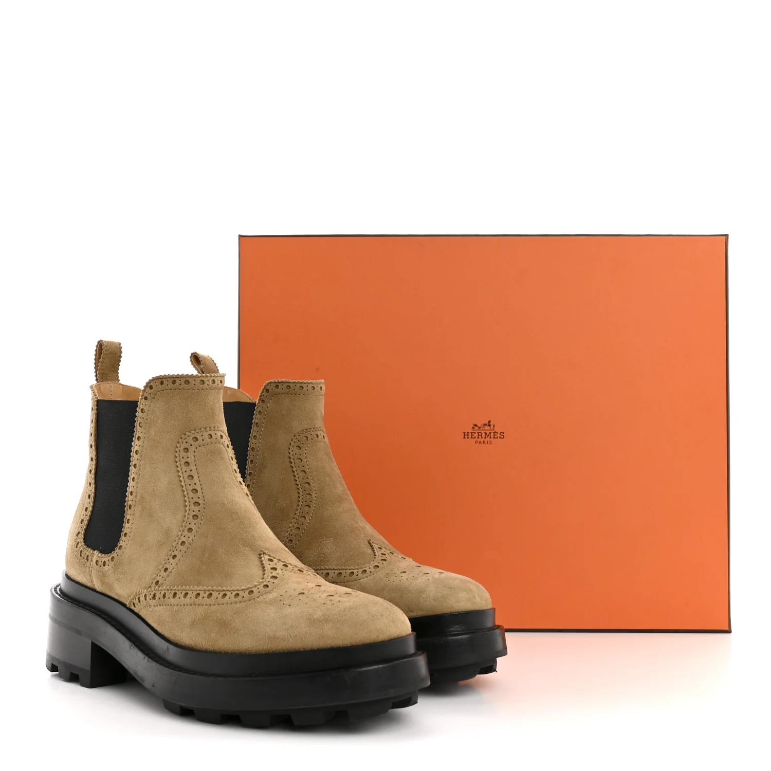 Suede Goatskin Chelsea Ankle Boots 37 Beige Gobi - Image 13