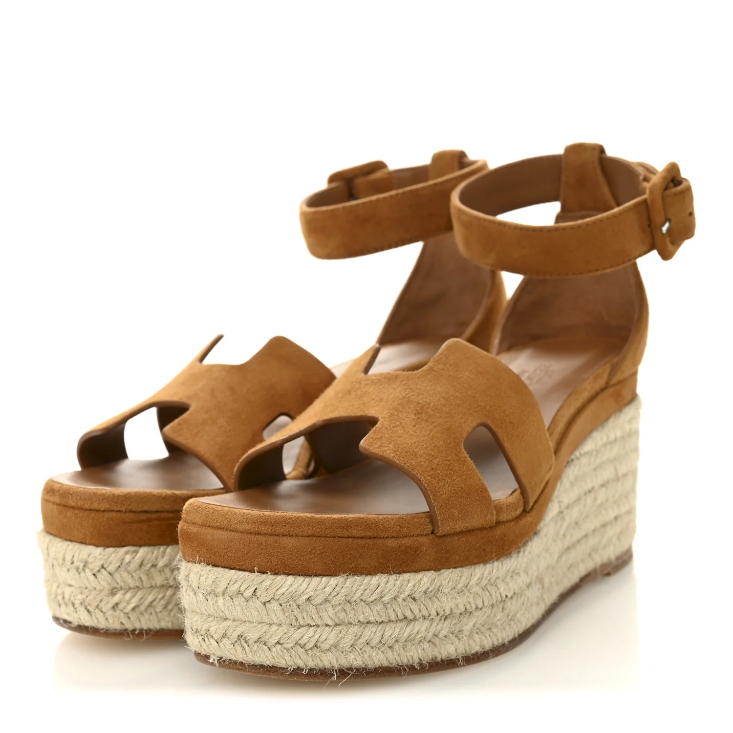 Suede Goatskin Elda Espadrille Wedge Sandals 35 Naturel - Image 4