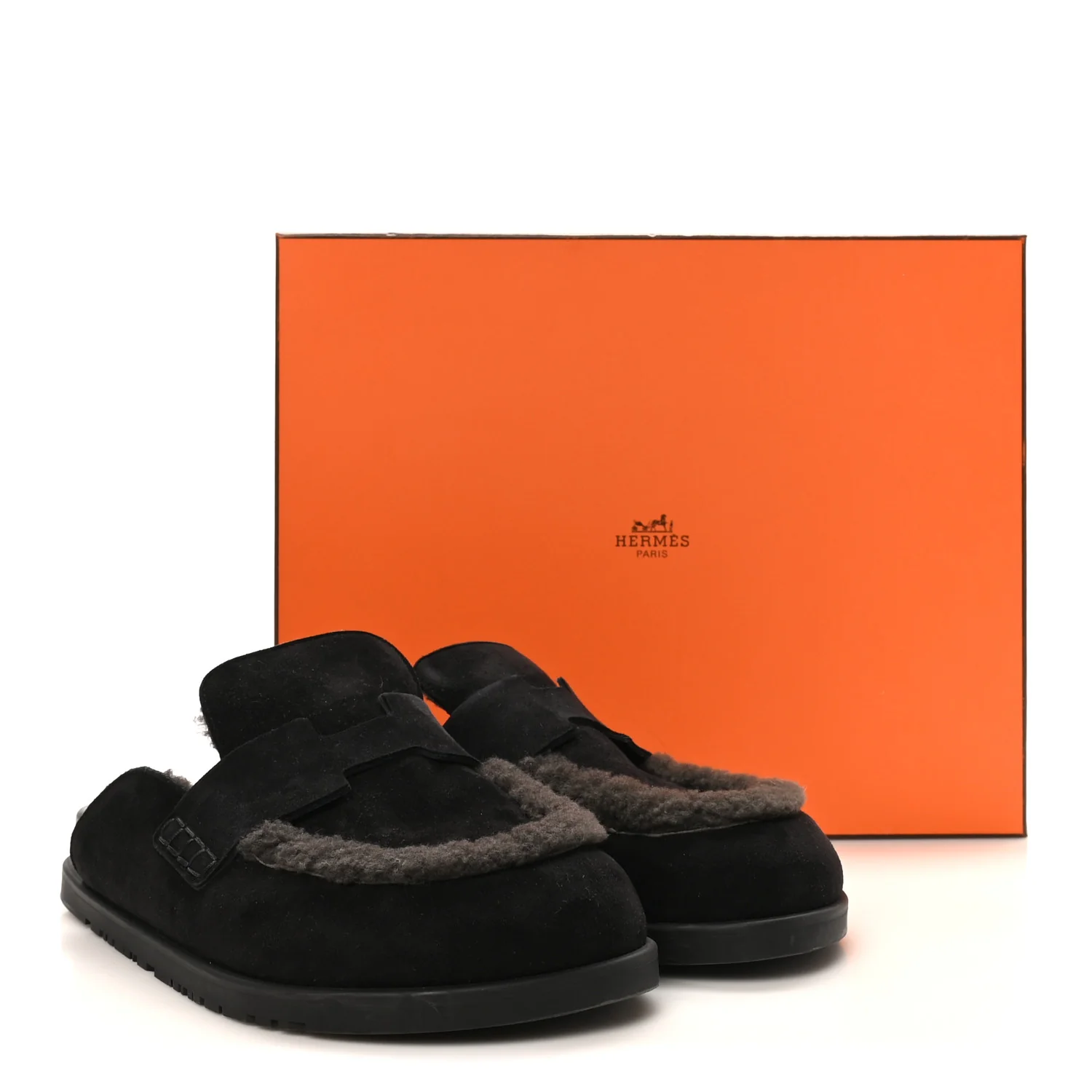 Suede Goatskin Shearling Mens Go Mules 43.5 Black - Image 10