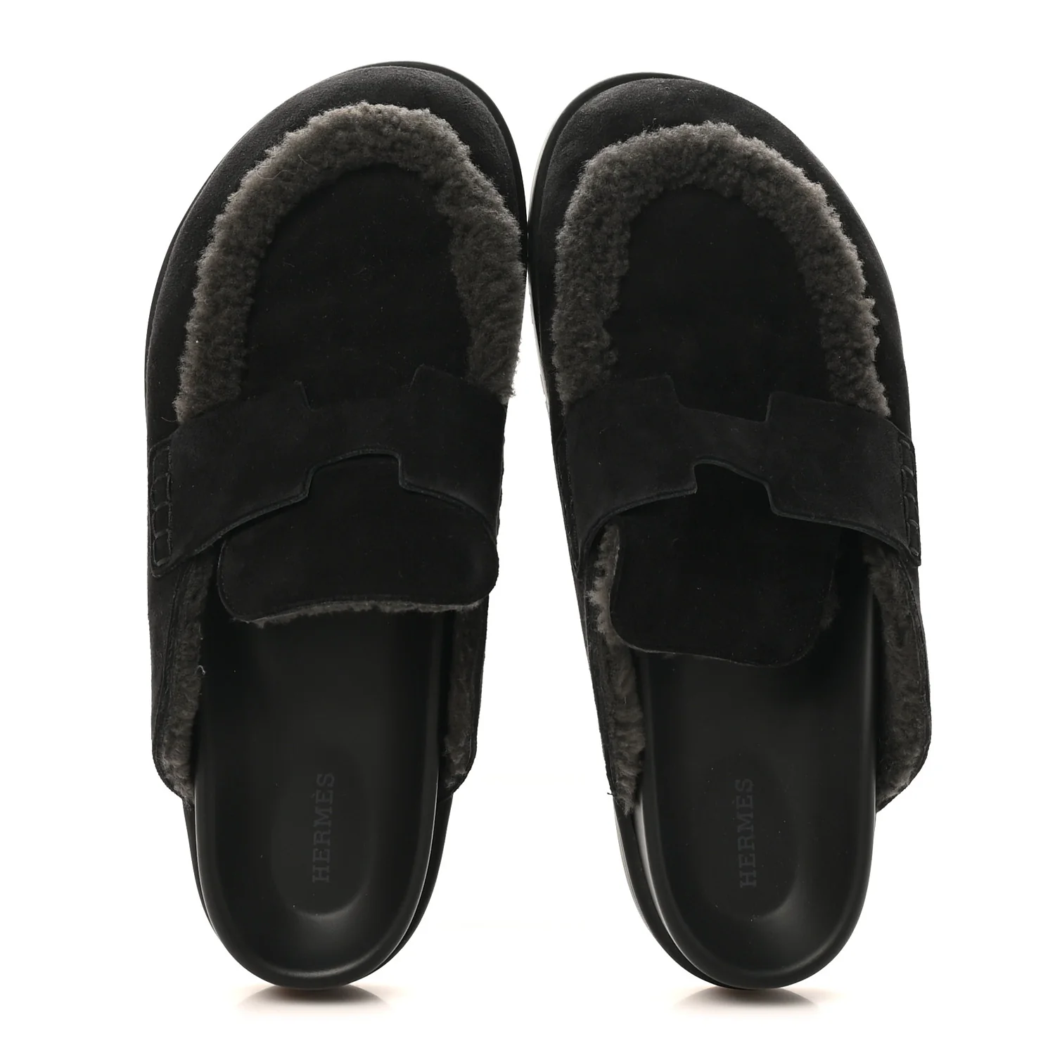 Suede Goatskin Shearling Mens Go Mules 43.5 Black - Image 2