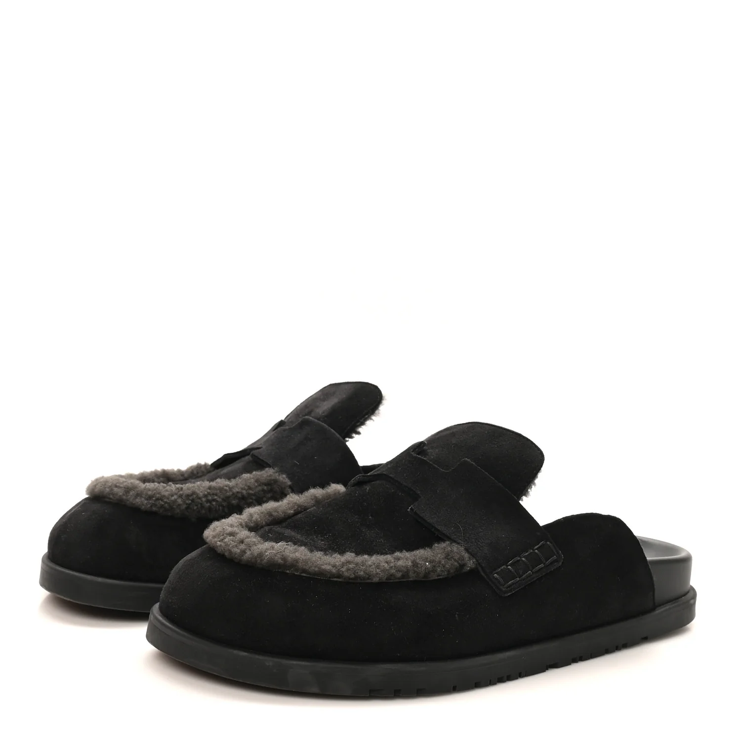 Suede Goatskin Shearling Mens Go Mules 43.5 Black - Image 4