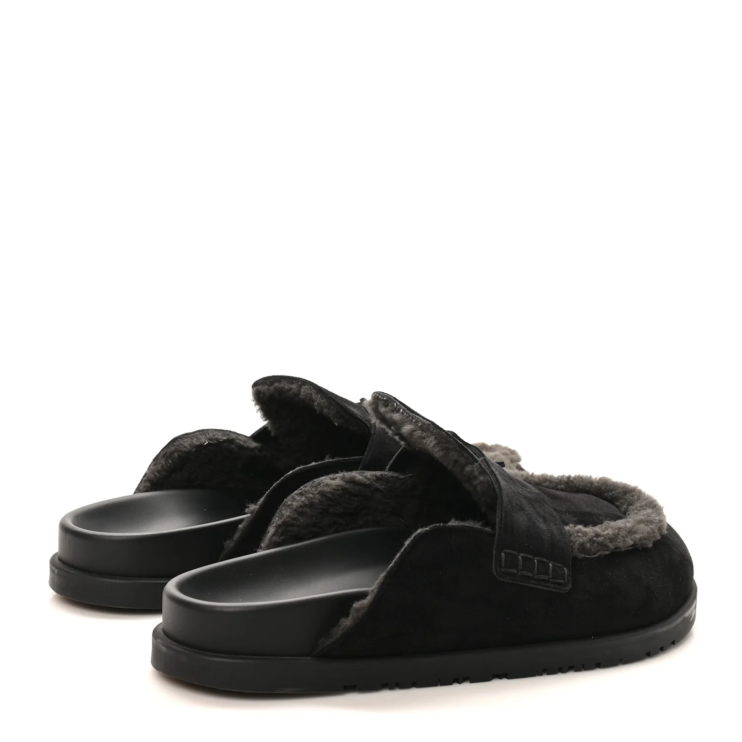 Suede Goatskin Shearling Mens Go Mules 43.5 Black - Image 5