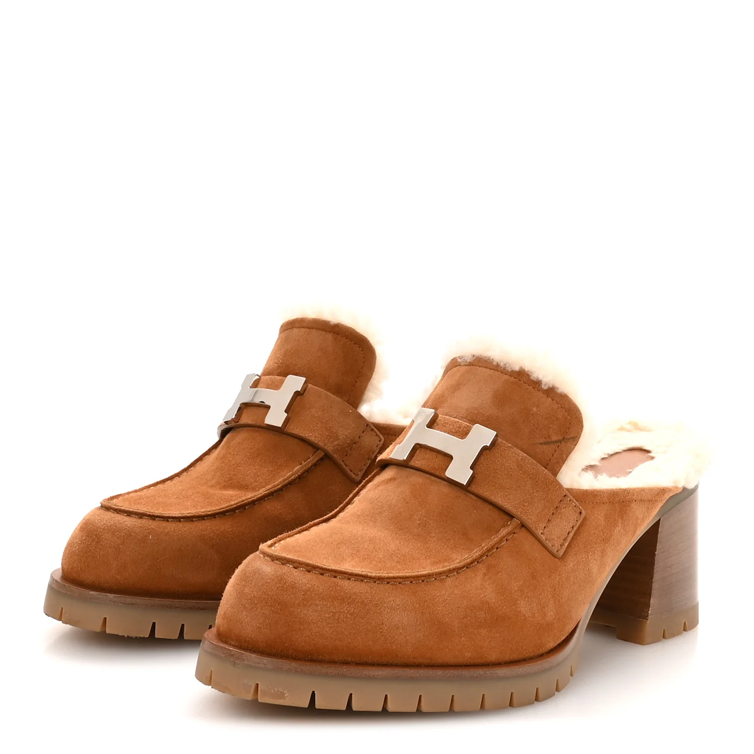 Suede Goatskin Woolskin Flore 60 Mules 38.5 Brun Amourette Ecru - Image 4