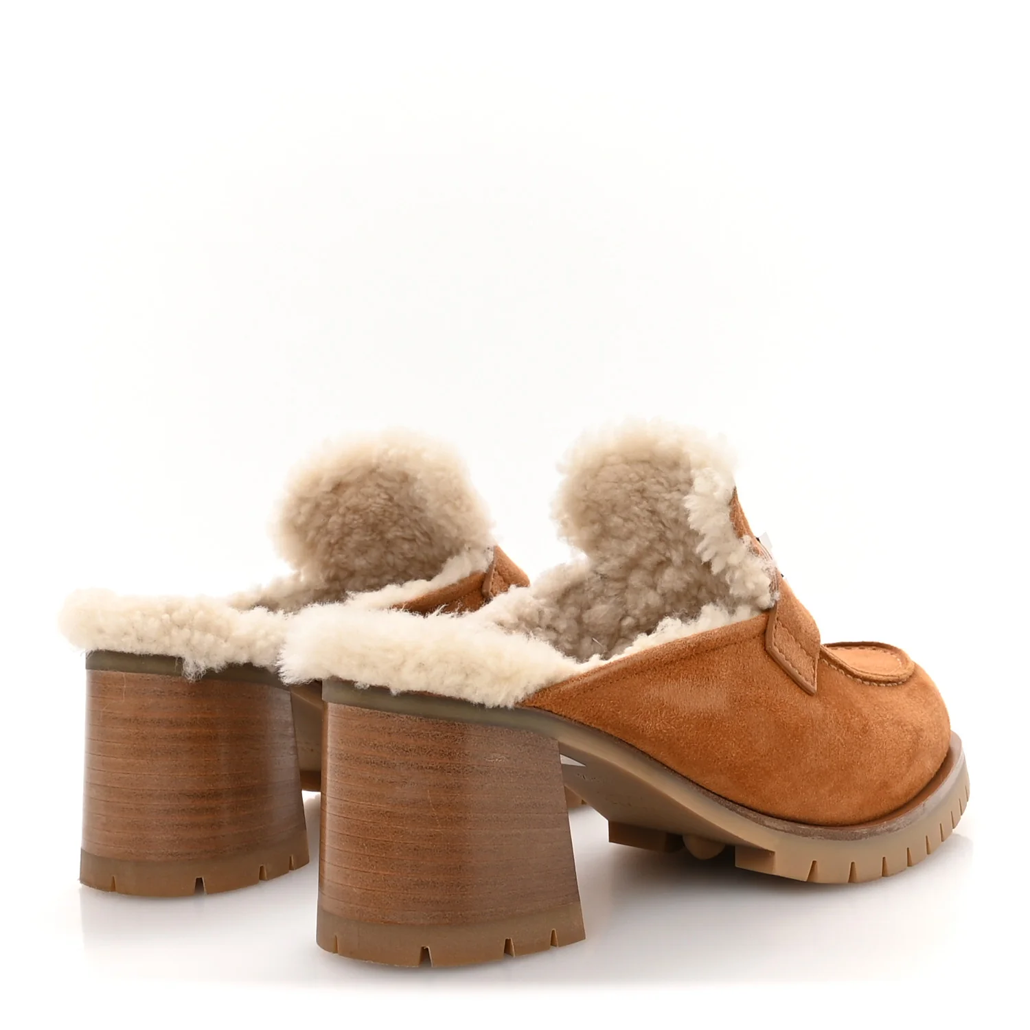Suede Goatskin Woolskin Flore 60 Mules 38.5 Brun Amourette Ecru - Image 5