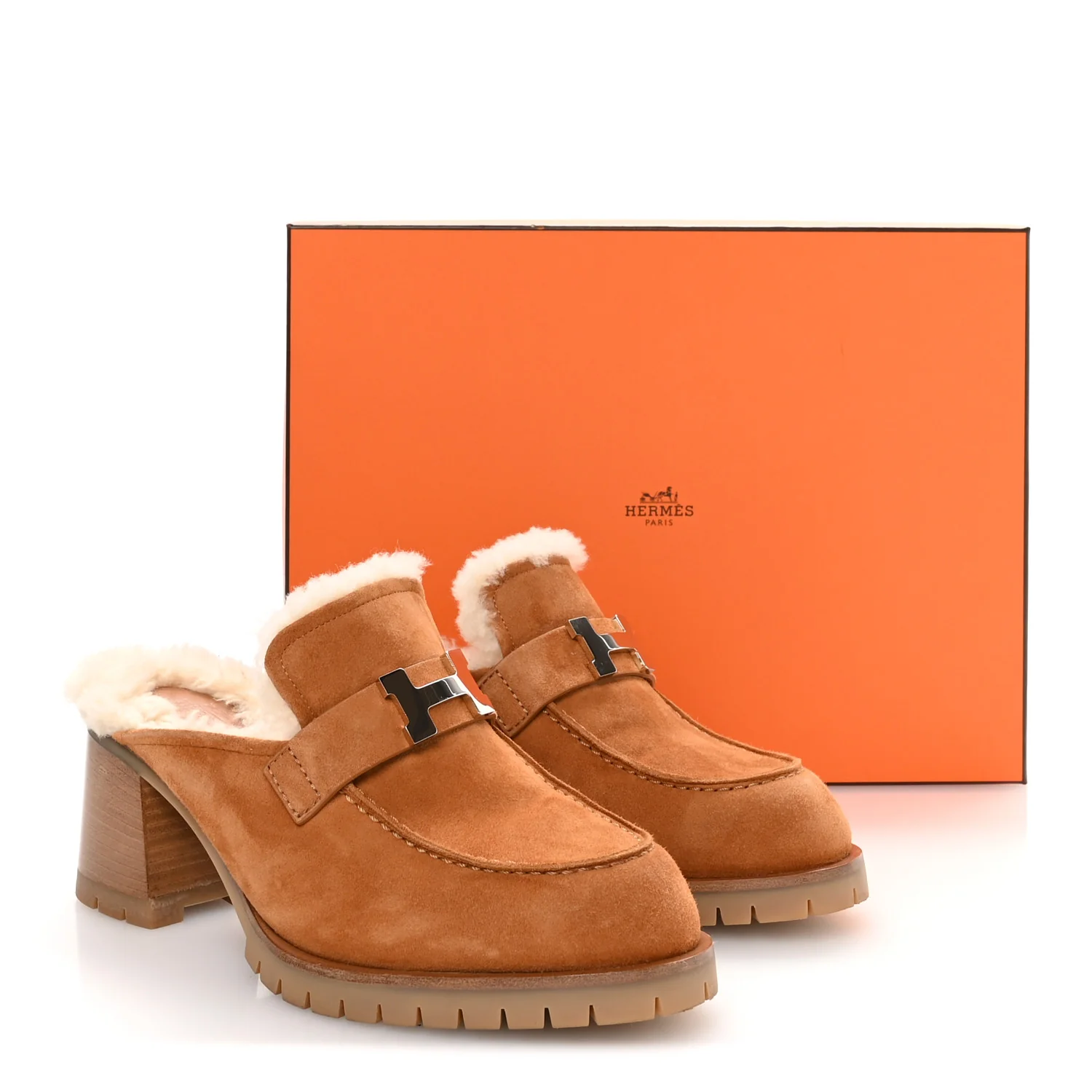 Suede Goatskin Woolskin Flore 60 Mules 38.5 Brun Amourette Ecru - Image 9