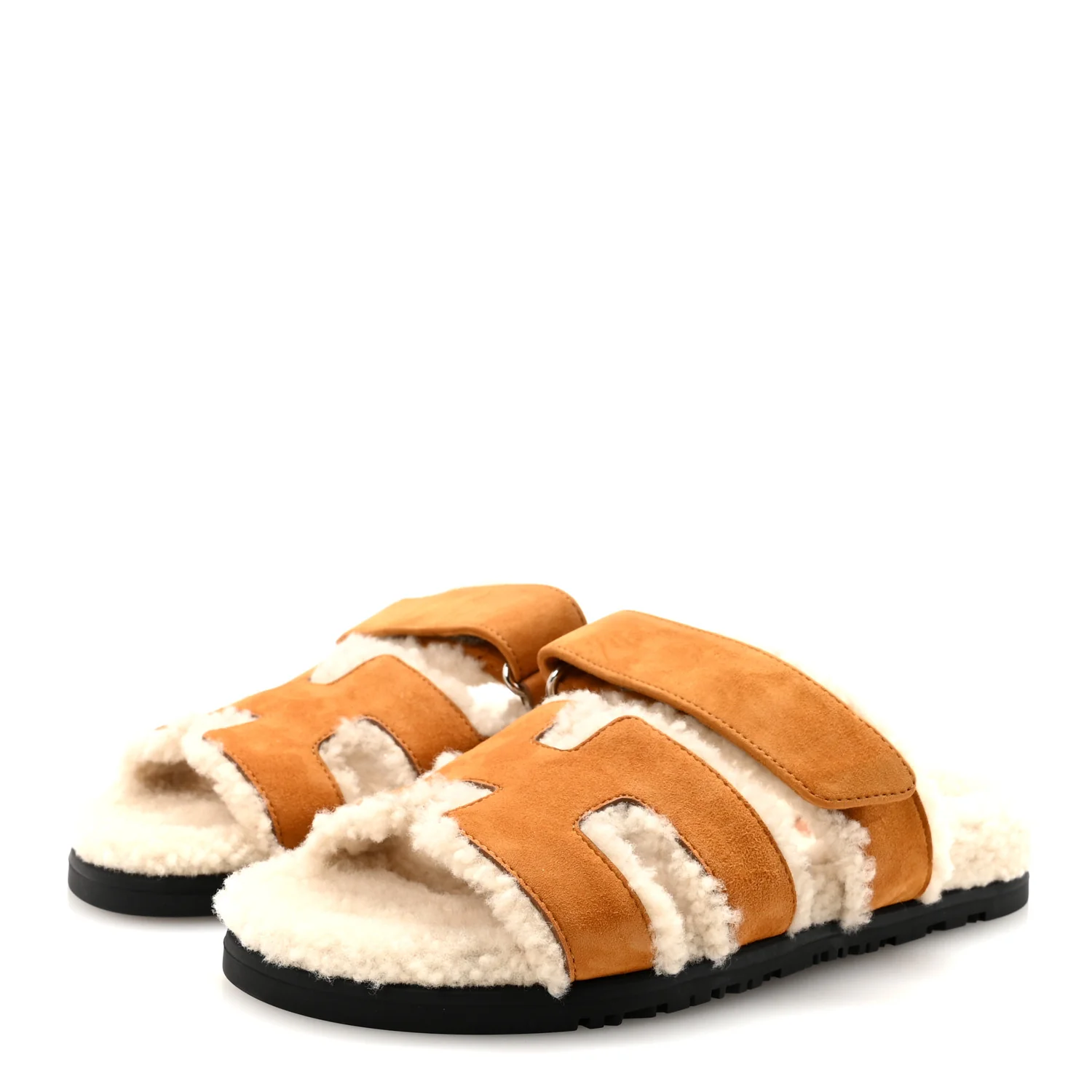 Suede Goatskin Woolskin Womens Chypre Sandals 37 Brun Fume Ecru - Image 4