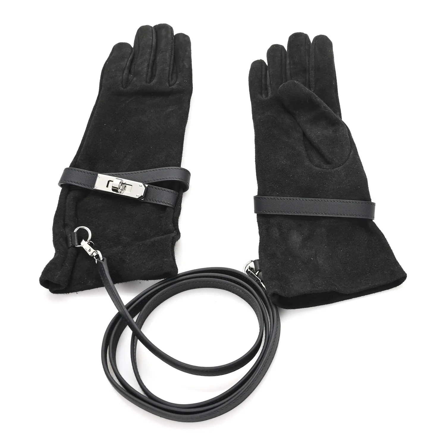 Suede Lambskin Swift Jade Kelly Lock Gloves Black