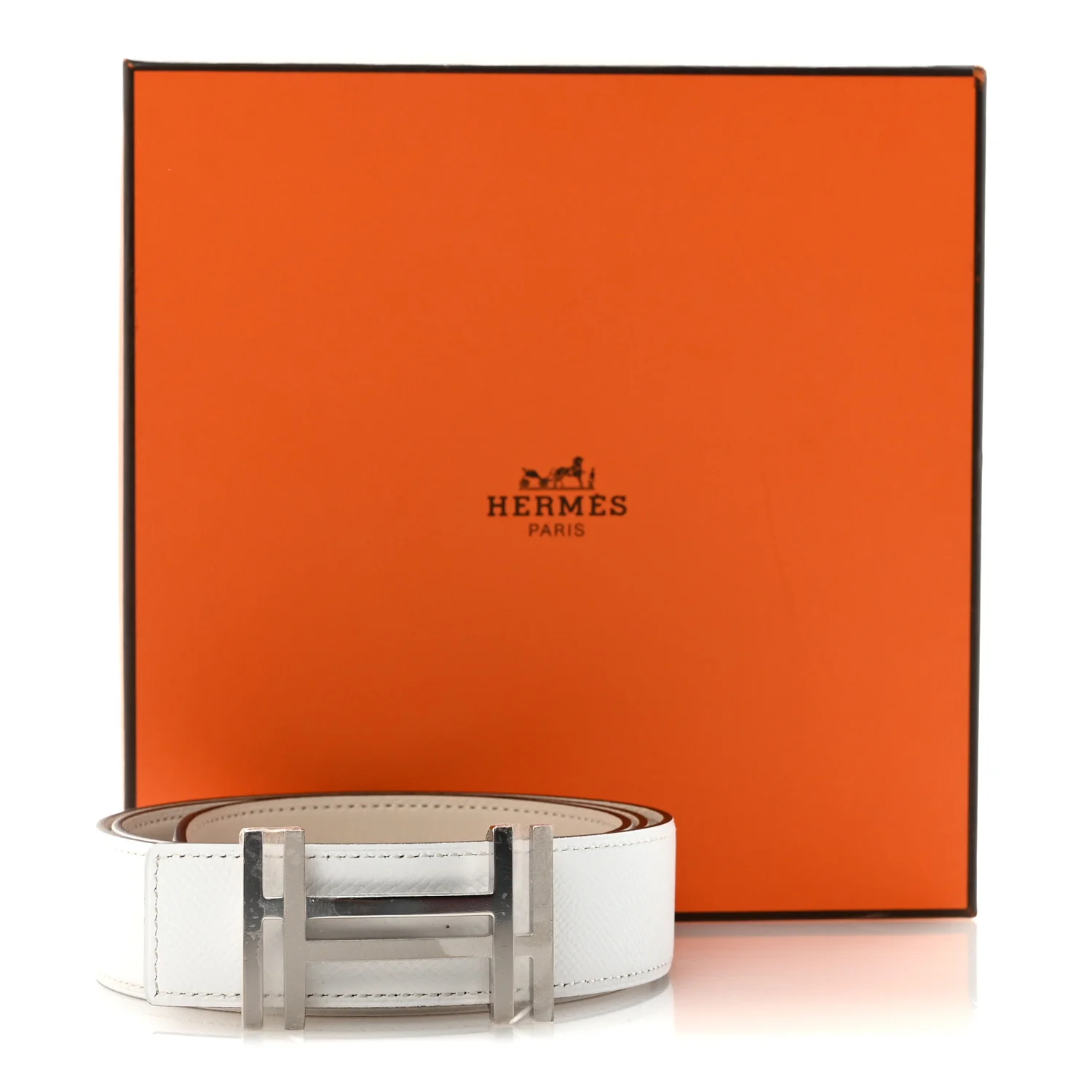 Swift Epsom 32mm Au Carre H Belt 90 36 Craie White - Image 7