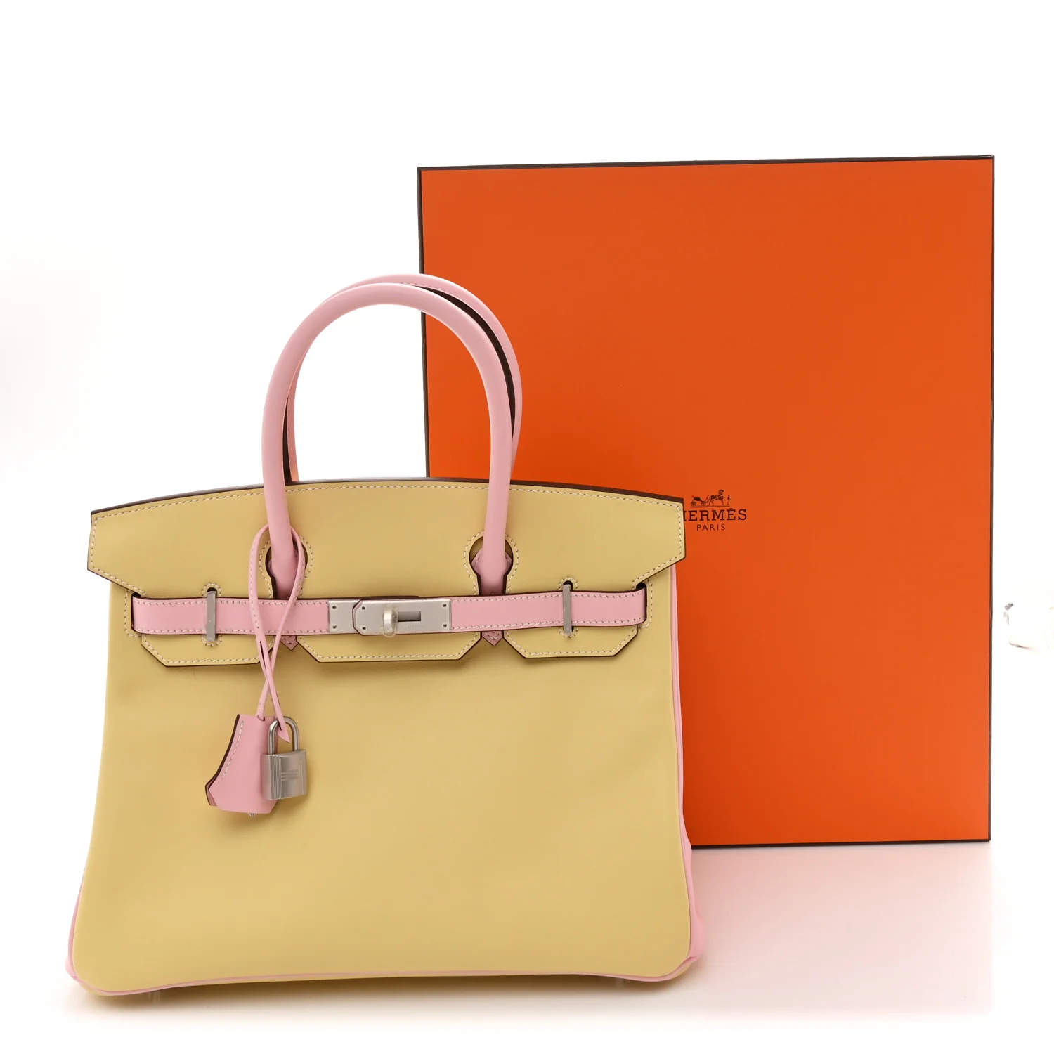 Swift Horseshoe Bi-Color Birkin 30 Jaune Poussin Rose Sakura - Image 11