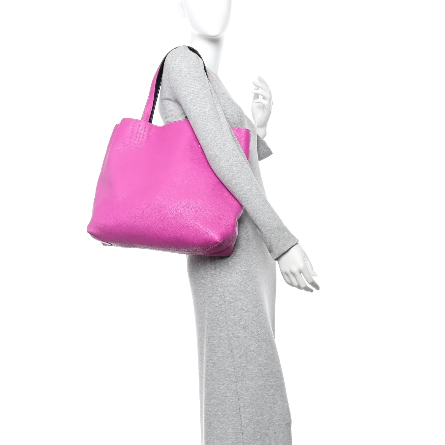 Taurillon Clemence Double Sens 36 Reversible Tote Bleu Nuit Magnolia - Image 3