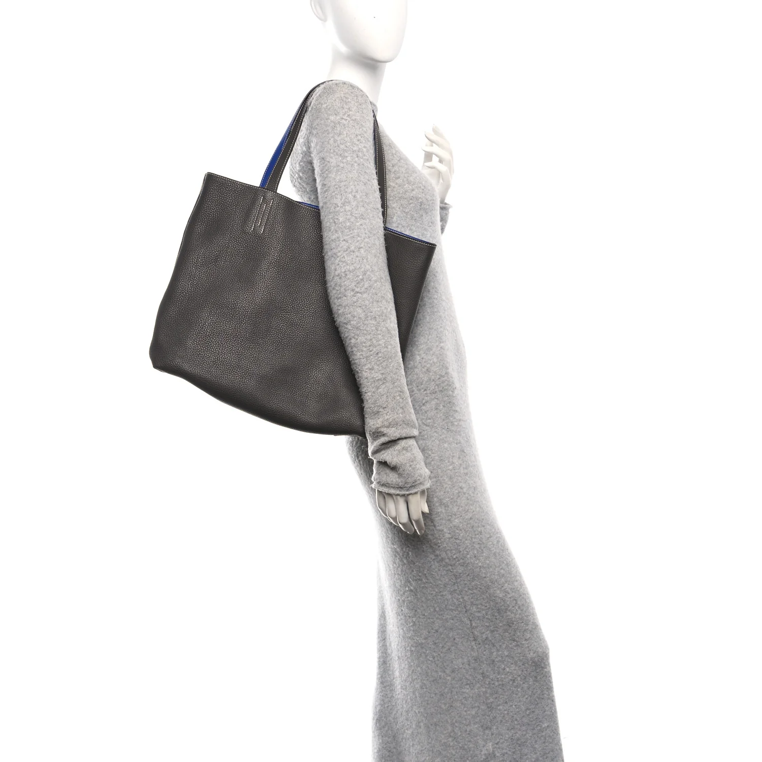 Taurillon Clemence Double Sens 36 Reversible Tote Graphite Bleu Electrique - Image 2