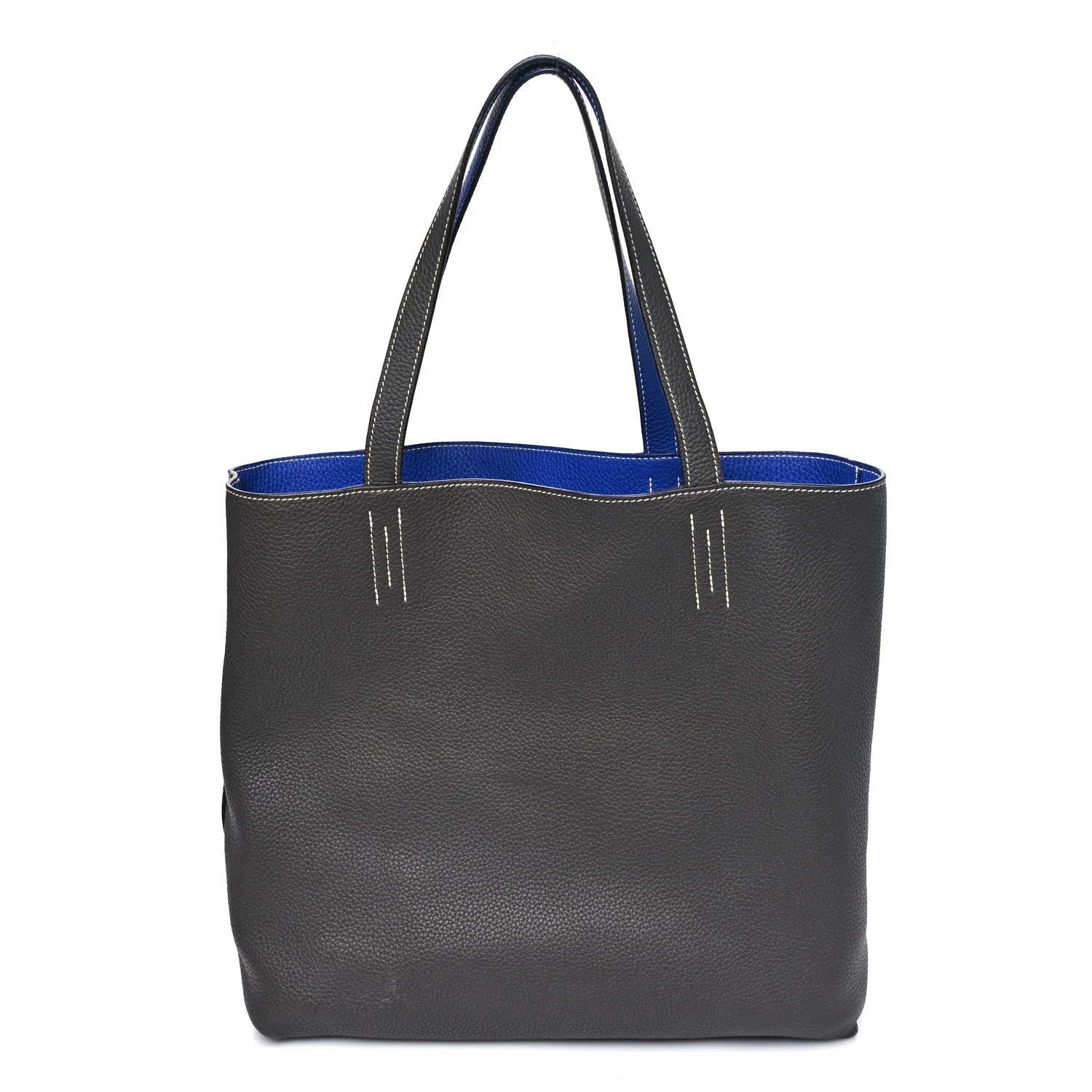 Taurillon Clemence Double Sens 36 Reversible Tote Graphite Bleu Electrique - Image 3