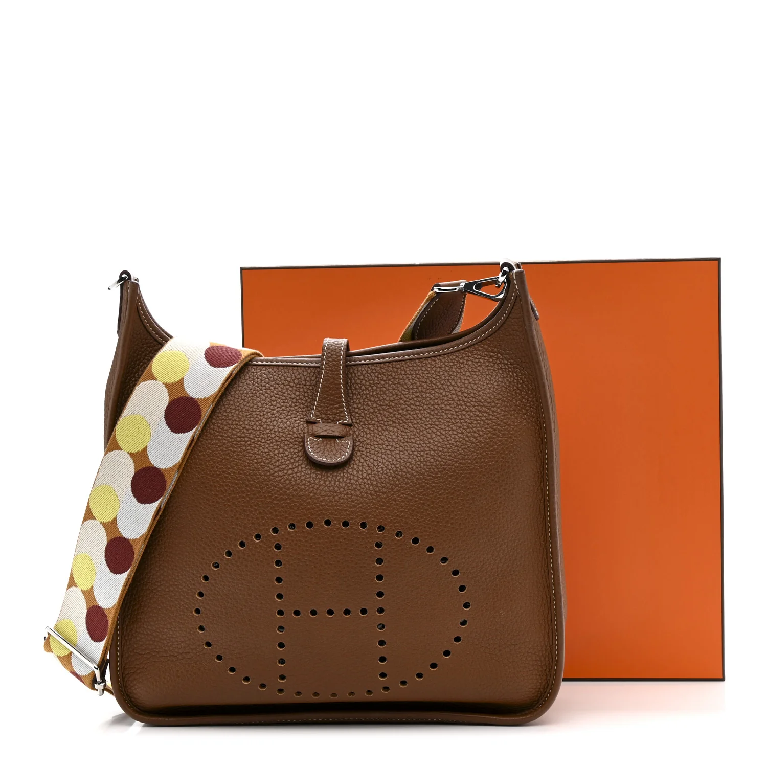 Taurillon Clemence Flipperball Sangle Evelyne III PM Gold Bleu Pale Caramel Nata - Image 12