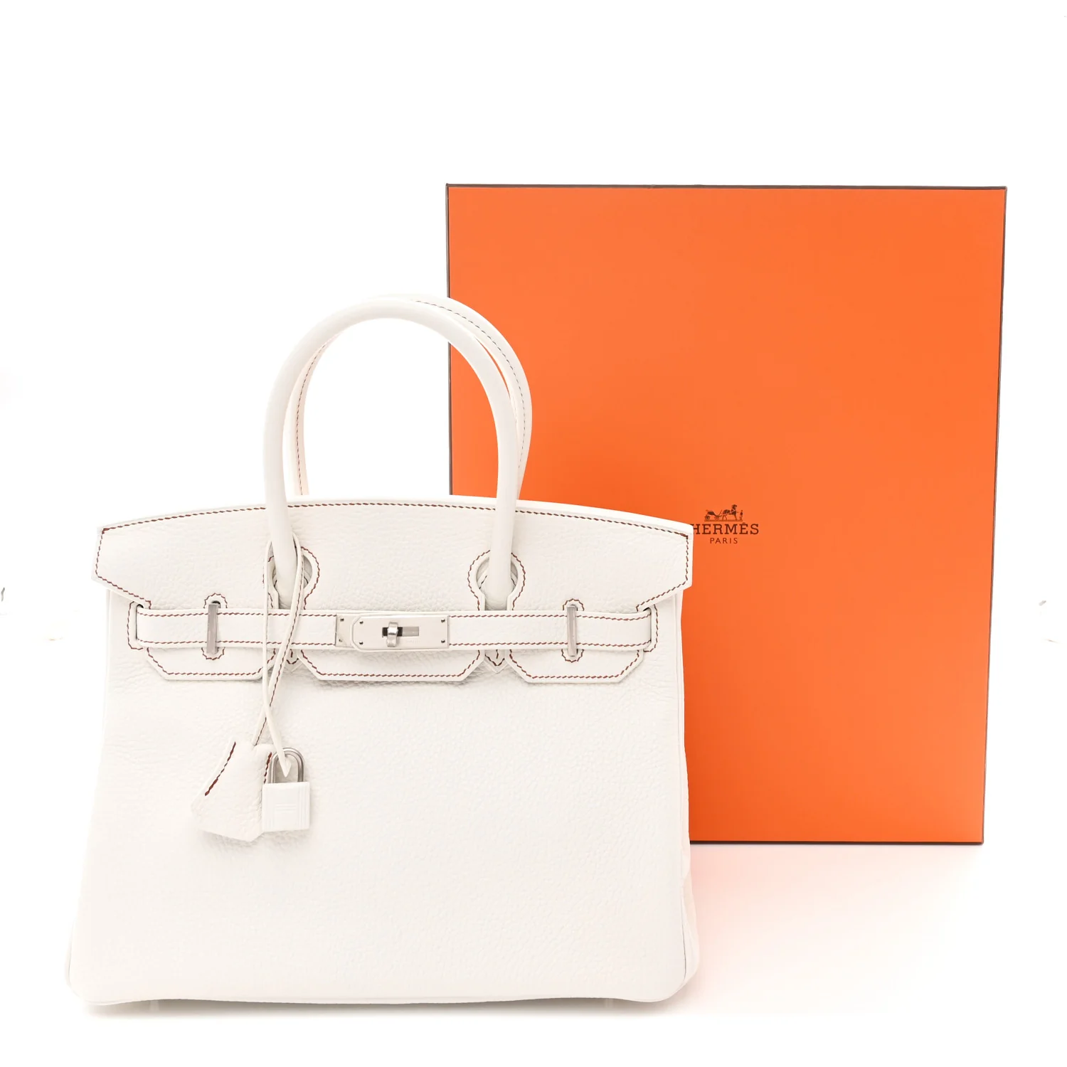 Taurillon Clemence Horseshoe Birkin 30 White Black - Image 11