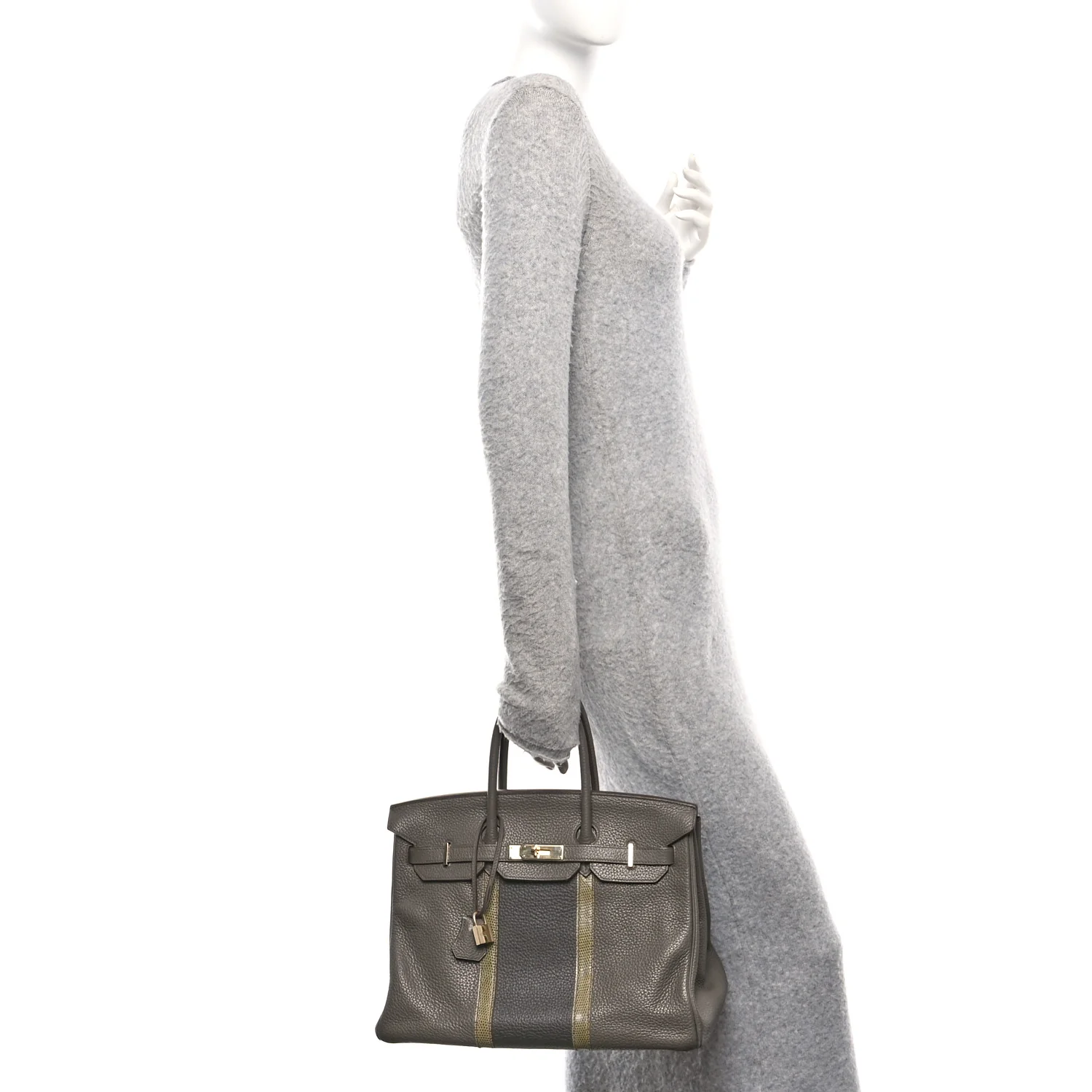 Taurillon Clemence Lizard Club Birkin 35 Etain Graphite - Image 2