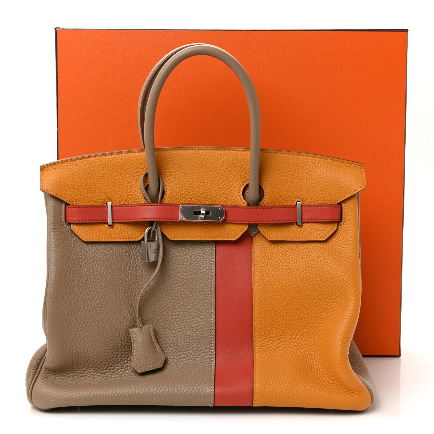 Taurillon Clemence Swift Tri-Color Birkin 35 Sanguine Gris Tourterelle Moutarde - Image 11