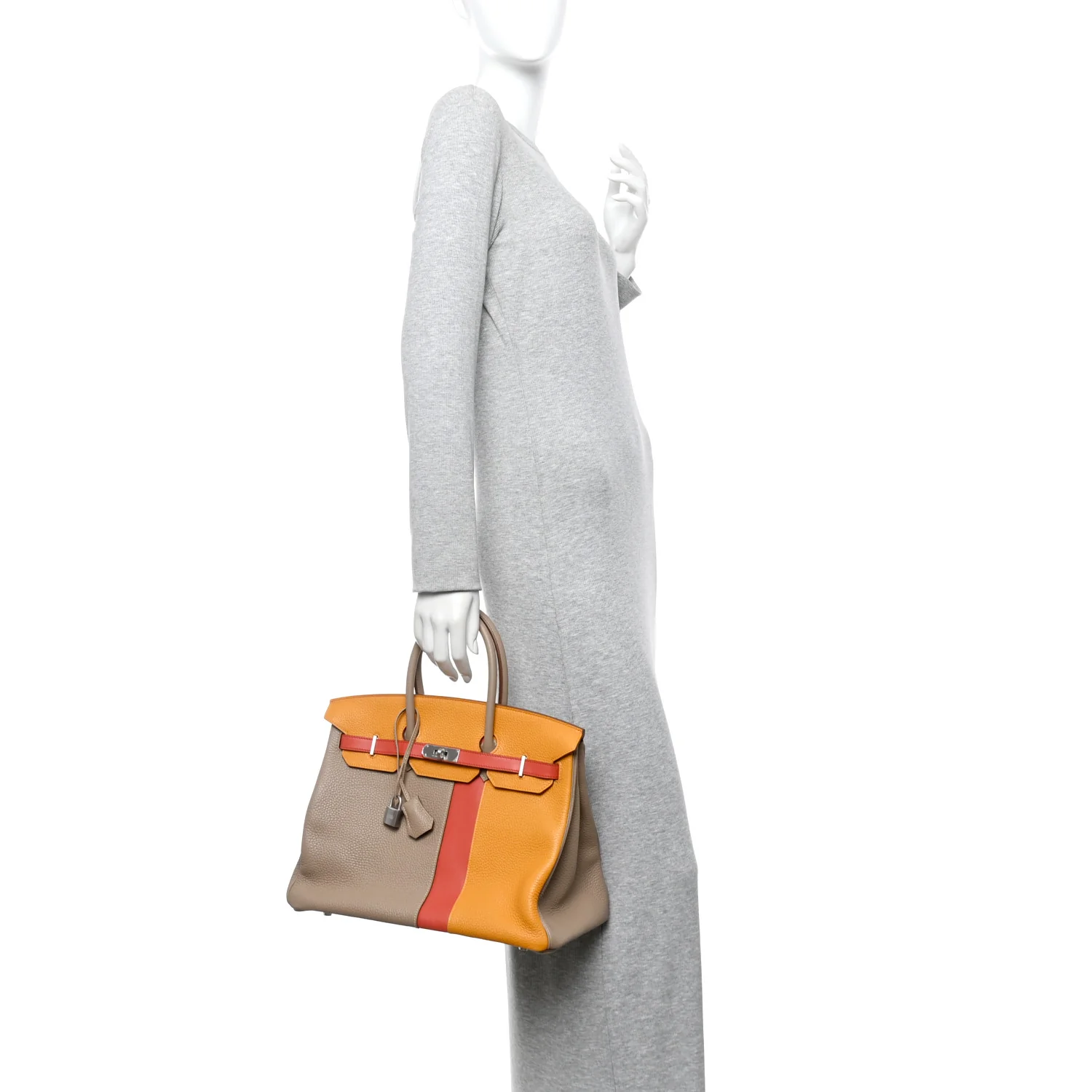 Taurillon Clemence Swift Tri-Color Birkin 35 Sanguine Gris Tourterelle Moutarde - Image 2