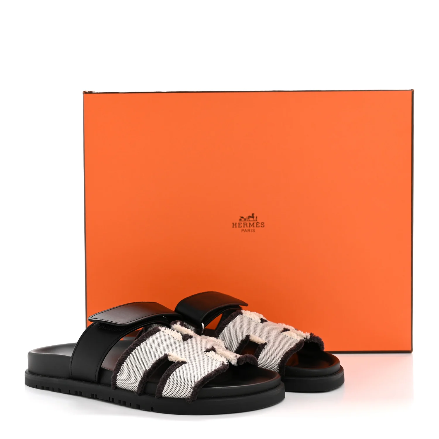 Techno Fringed H Canvas Caflskin Womens Chypre Sandals 36.5 Prunoir Black - Image 10