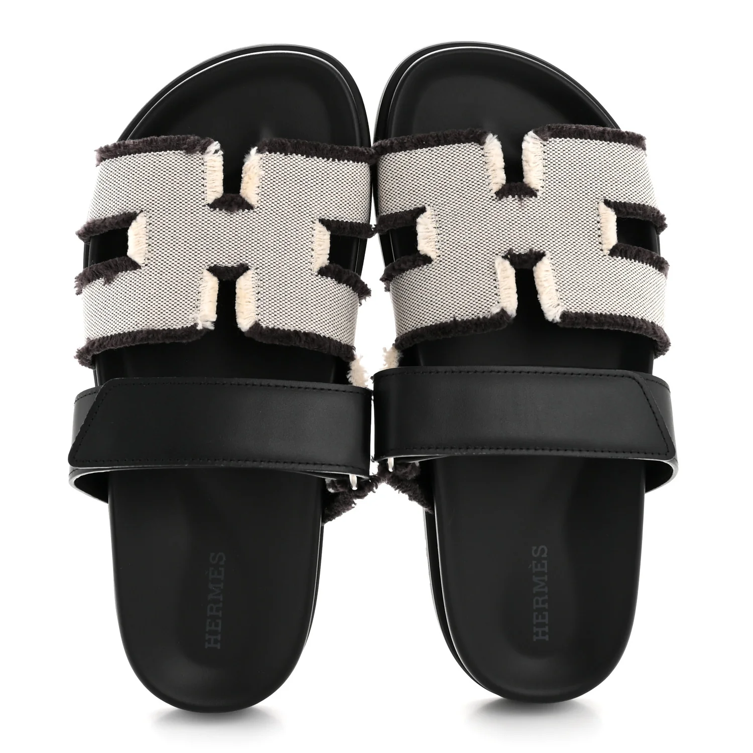 Techno Fringed H Canvas Caflskin Womens Chypre Sandals 36.5 Prunoir Black - Image 2