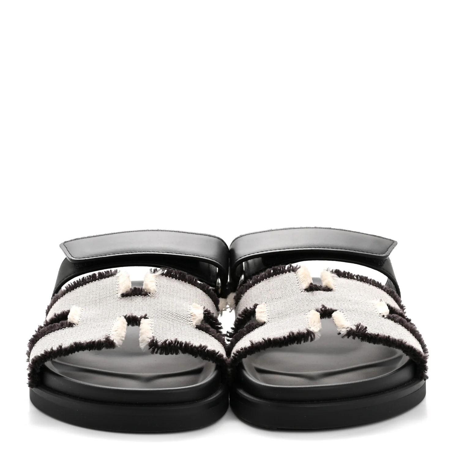 Techno Fringed H Canvas Caflskin Womens Chypre Sandals 36.5 Prunoir Black - Image 3