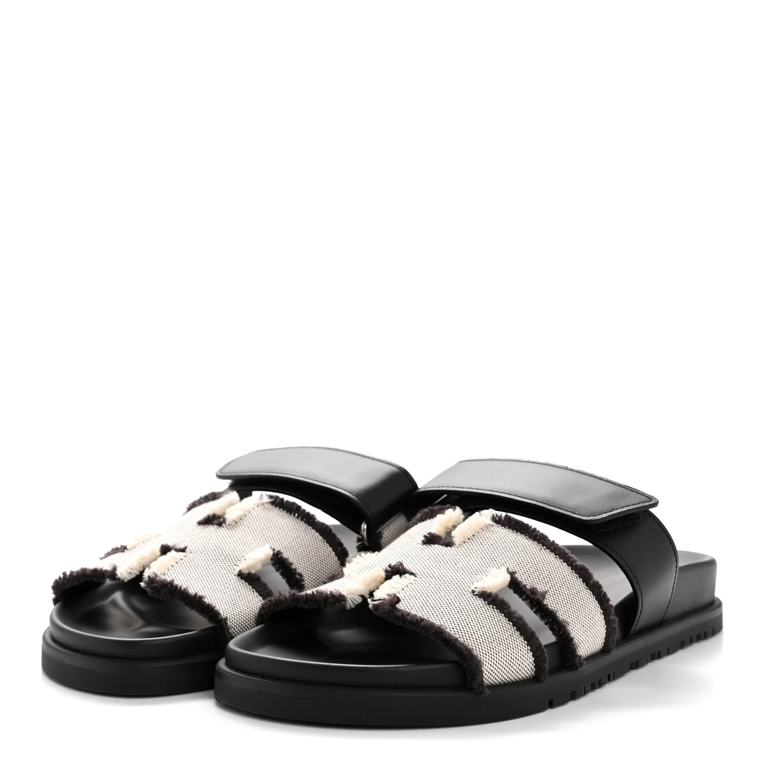 Techno Fringed H Canvas Caflskin Womens Chypre Sandals 36.5 Prunoir Black - Image 4