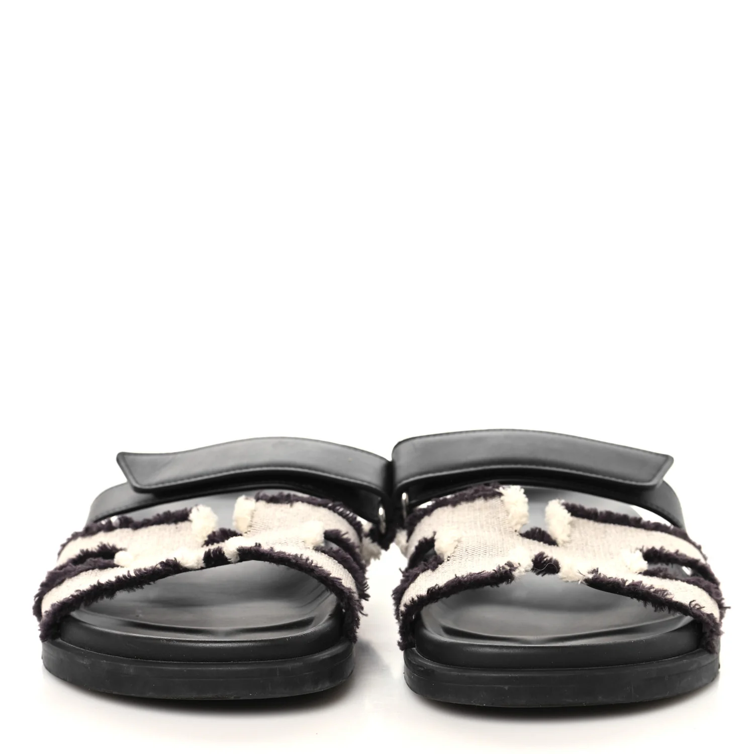 Techno Fringed H Canvas Caflskin Womens Chypre Sandals 38 Prunoir Black - Image 3