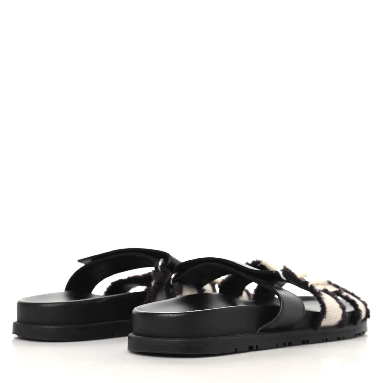 Techno Fringed H Canvas Caflskin Womens Chypre Sandals 38 Prunoir Black - Image 5