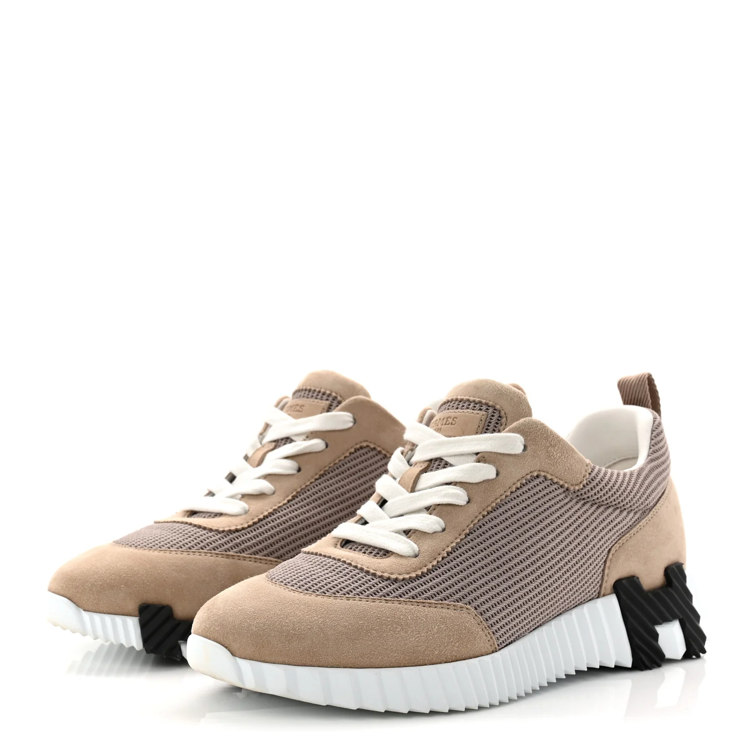 Textured Mesh Suede Goatskin Bouncing Sneakers 37.5 Beige Camel - Image 4