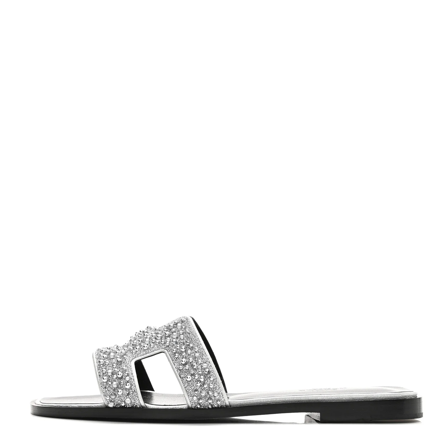 Velvet Goatskin Crystal Beads Oran Sandals 37 Gris Argente