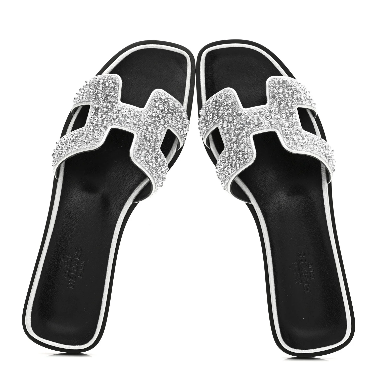 Velvet Goatskin Crystal Beads Oran Sandals 37 Gris Argente - Image 2