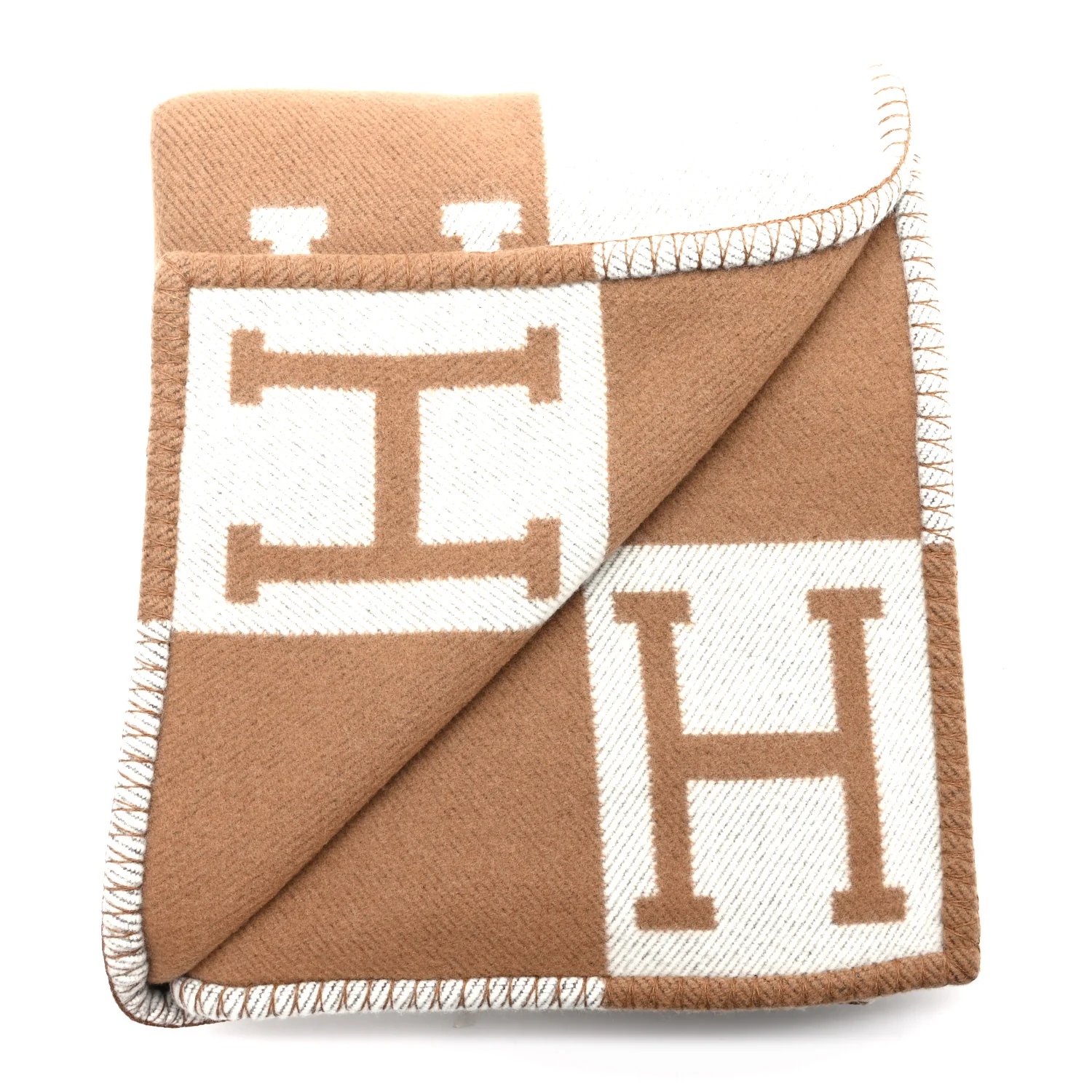 Wool Cashmere Avalon Blanket Ecru Camel - Image 2