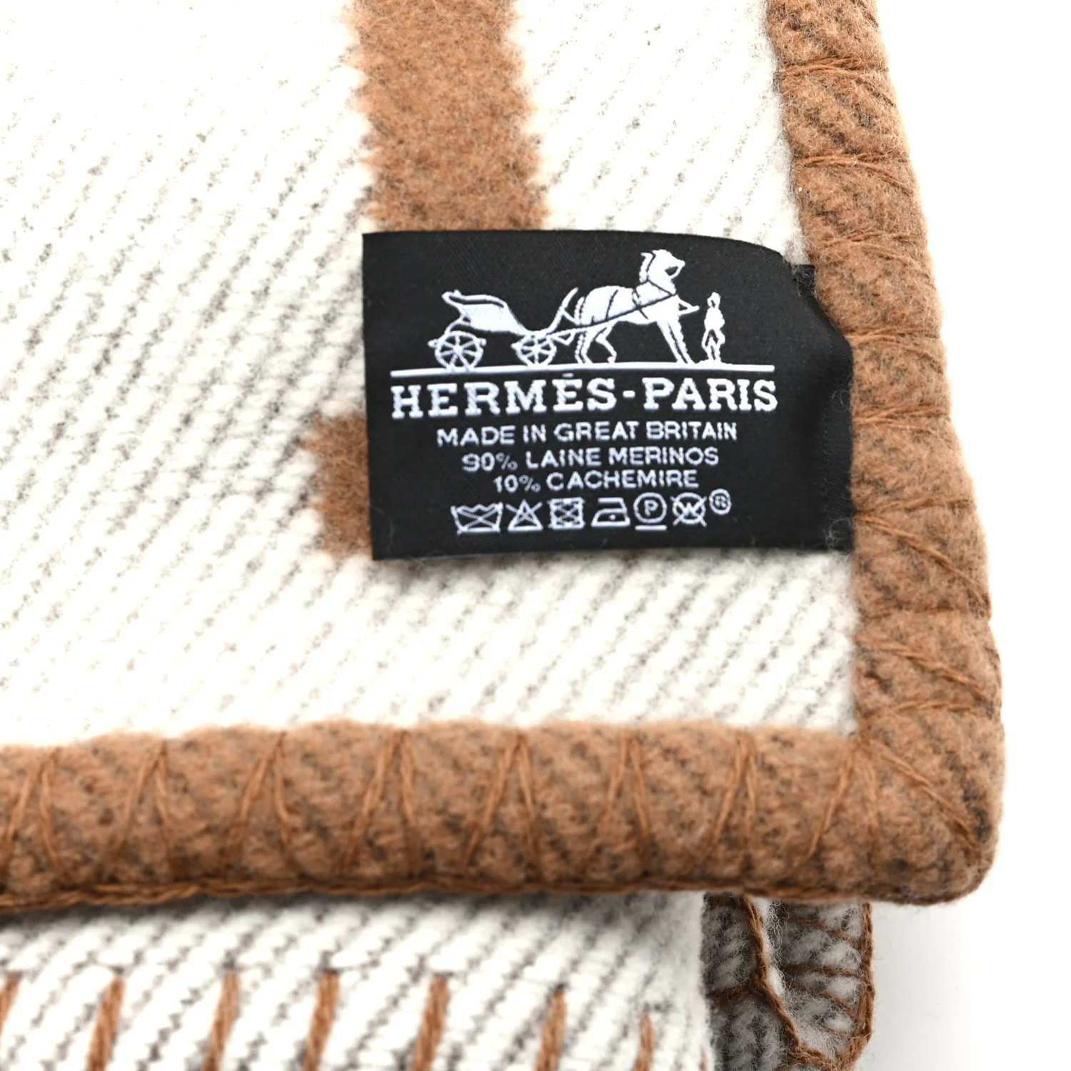 Wool Cashmere Avalon Blanket Ecru Camel - Image 3