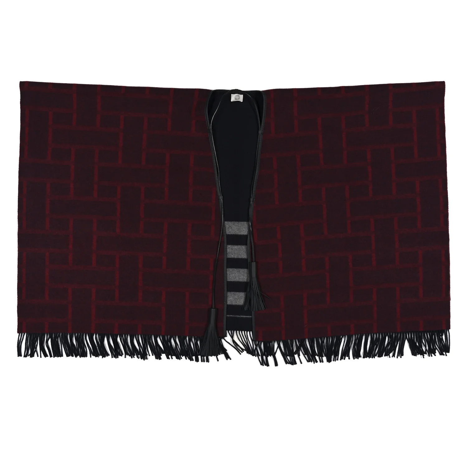 Wool Cashmere Sikkim Calfskin Quadrille Poncho Navy Rouge H