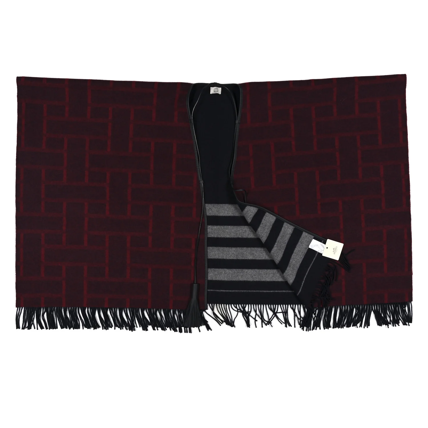 Wool Cashmere Sikkim Calfskin Quadrille Poncho Navy Rouge H - Image 2