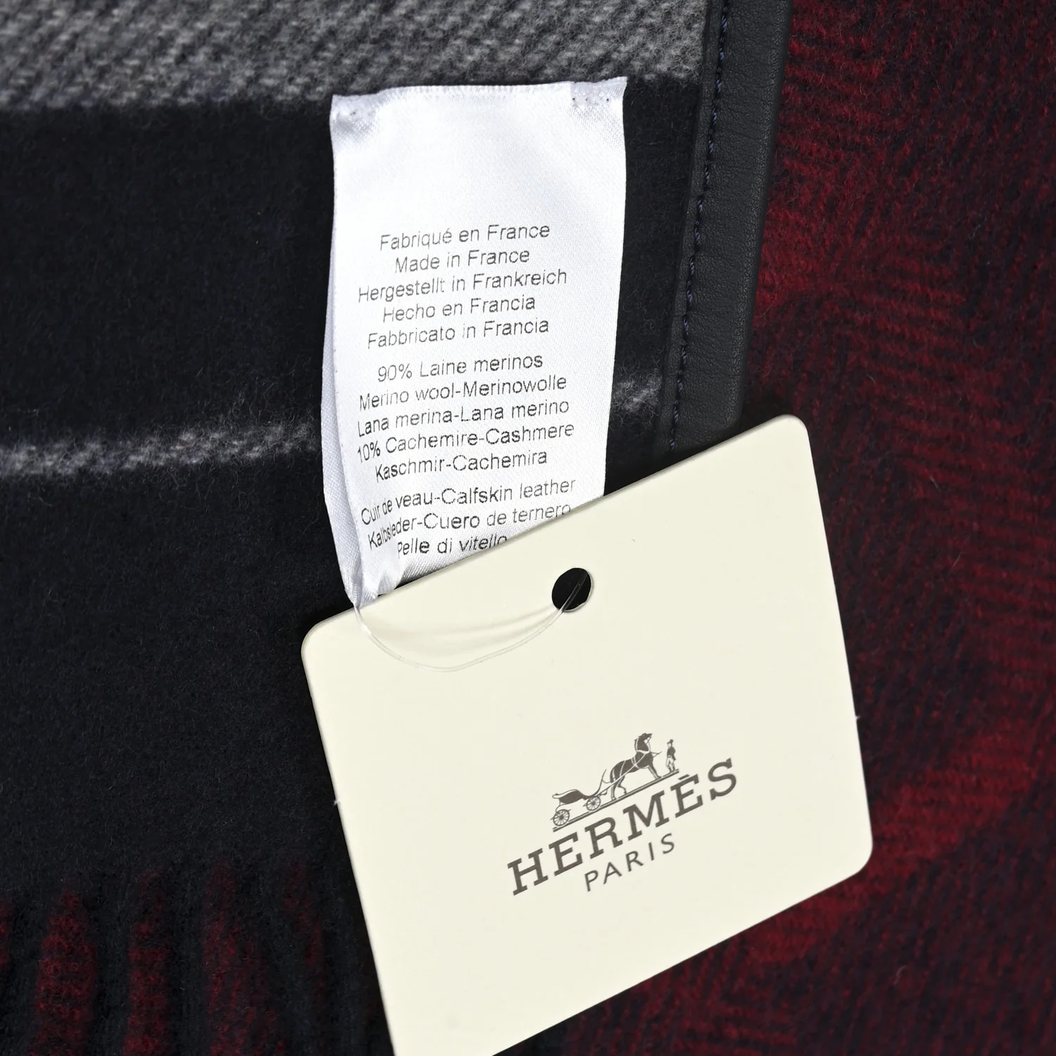 Wool Cashmere Sikkim Calfskin Quadrille Poncho Navy Rouge H - Image 4