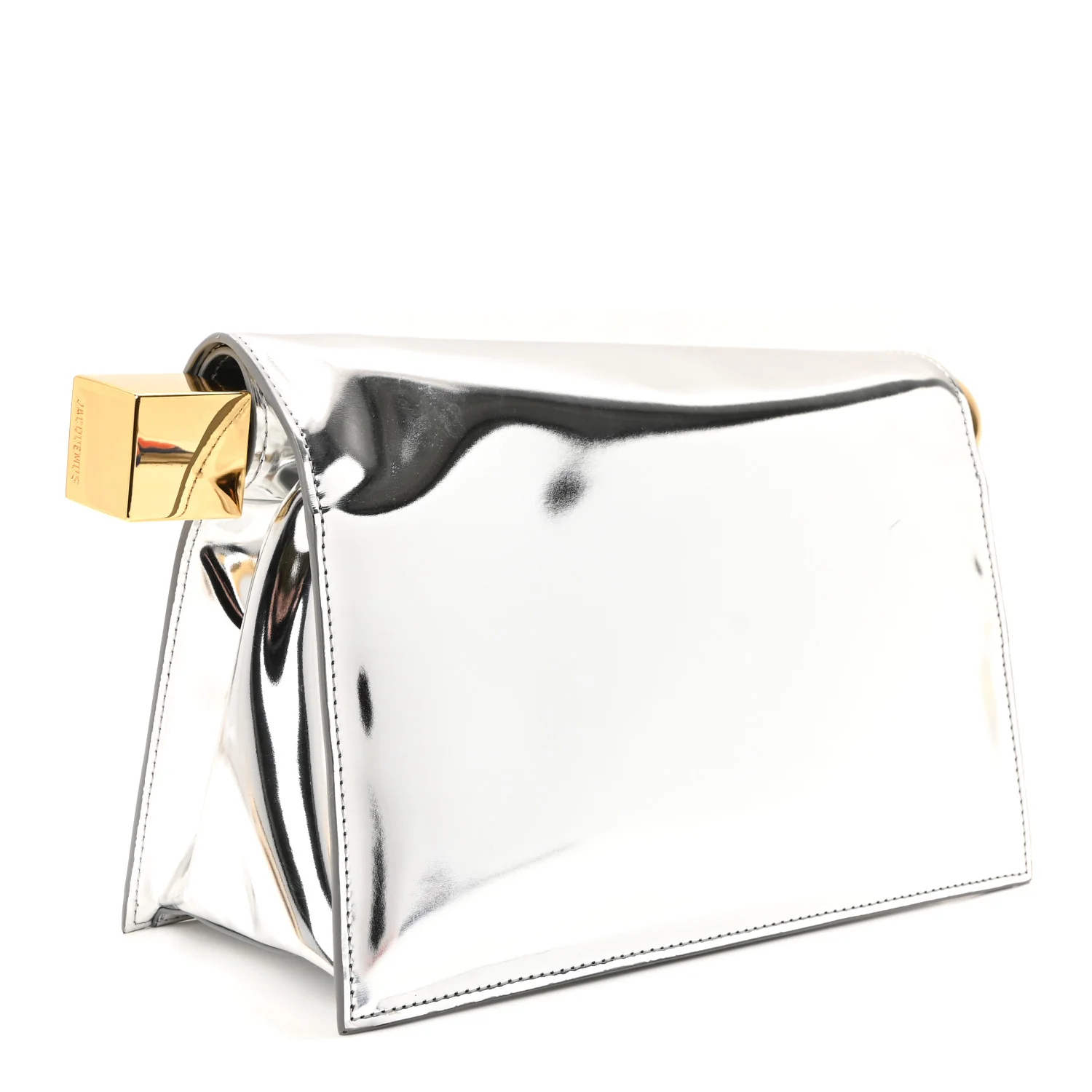 Metallic Patent Calfskin La Pochette Rond Carre Silver - Image 4
