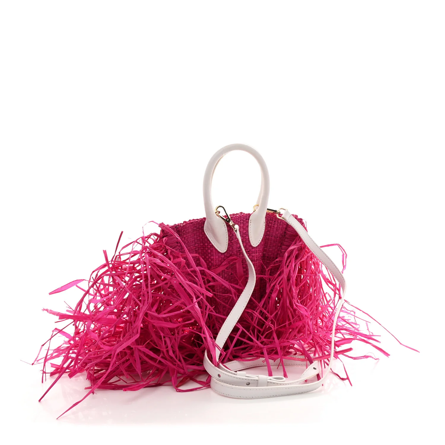 Raffia Woven Calfskin Le Petit Baci Pink White - Image 2
