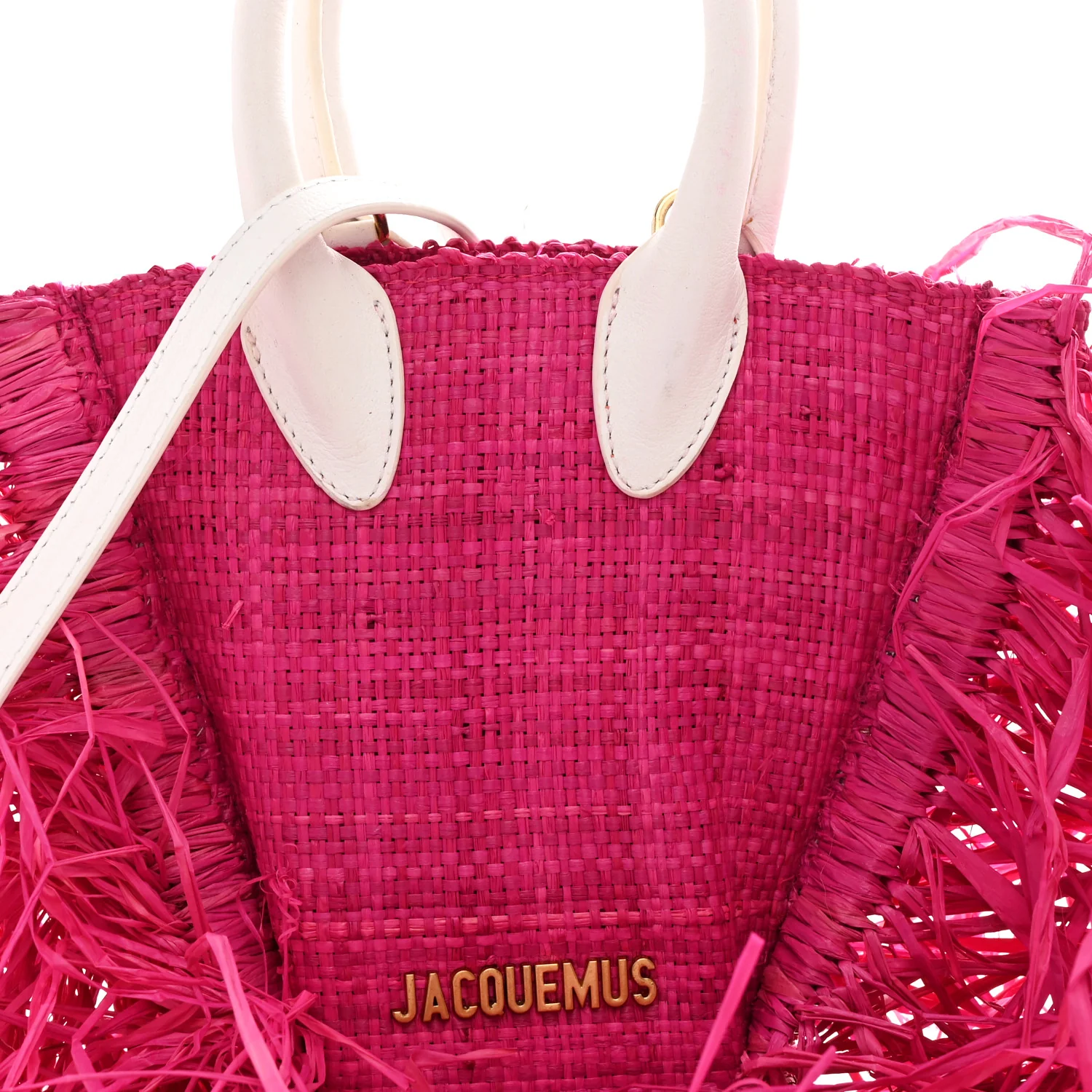 Raffia Woven Calfskin Le Petit Baci Pink White - Image 6