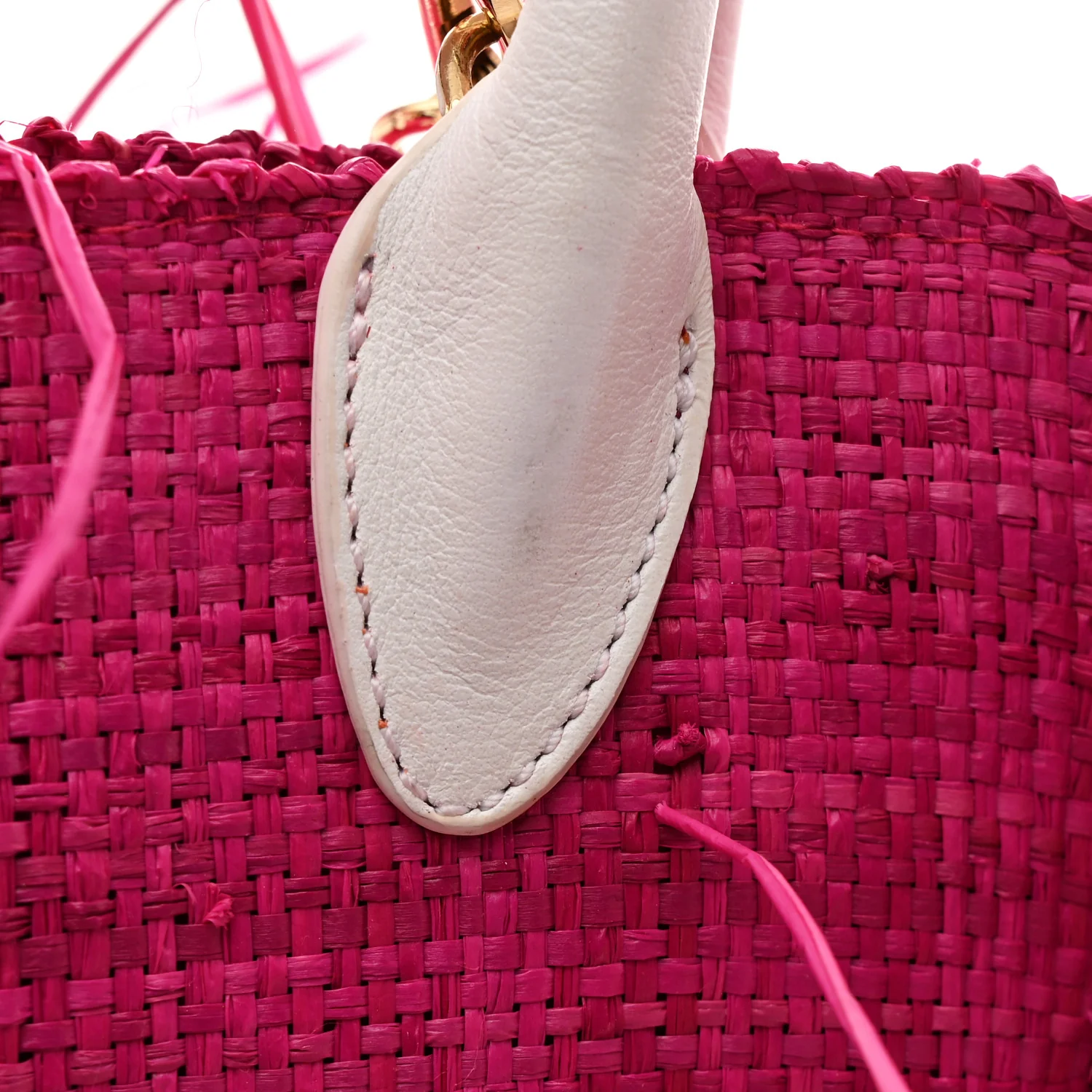 Raffia Woven Calfskin Le Petit Baci Pink White - Image 9