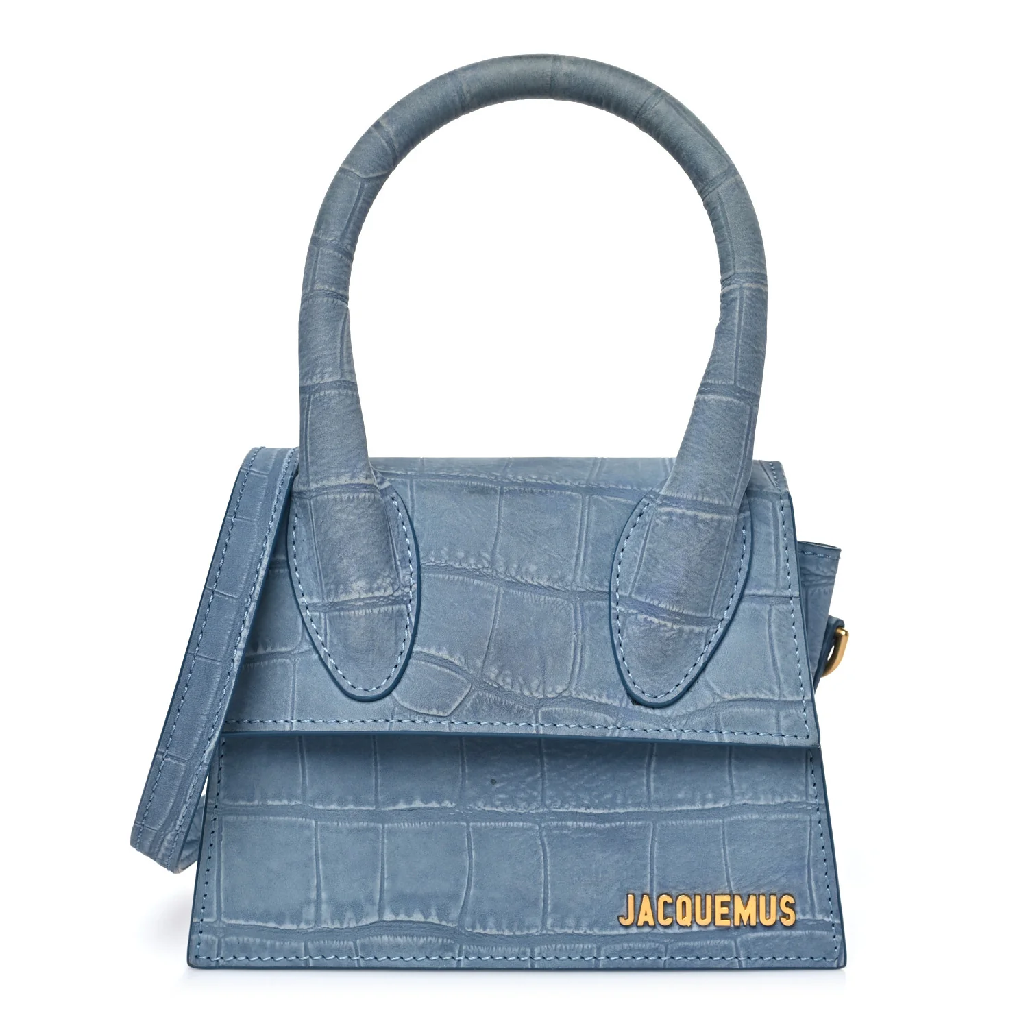 Suede Crocodile Embossed Le Chiquito Moyen Blue
