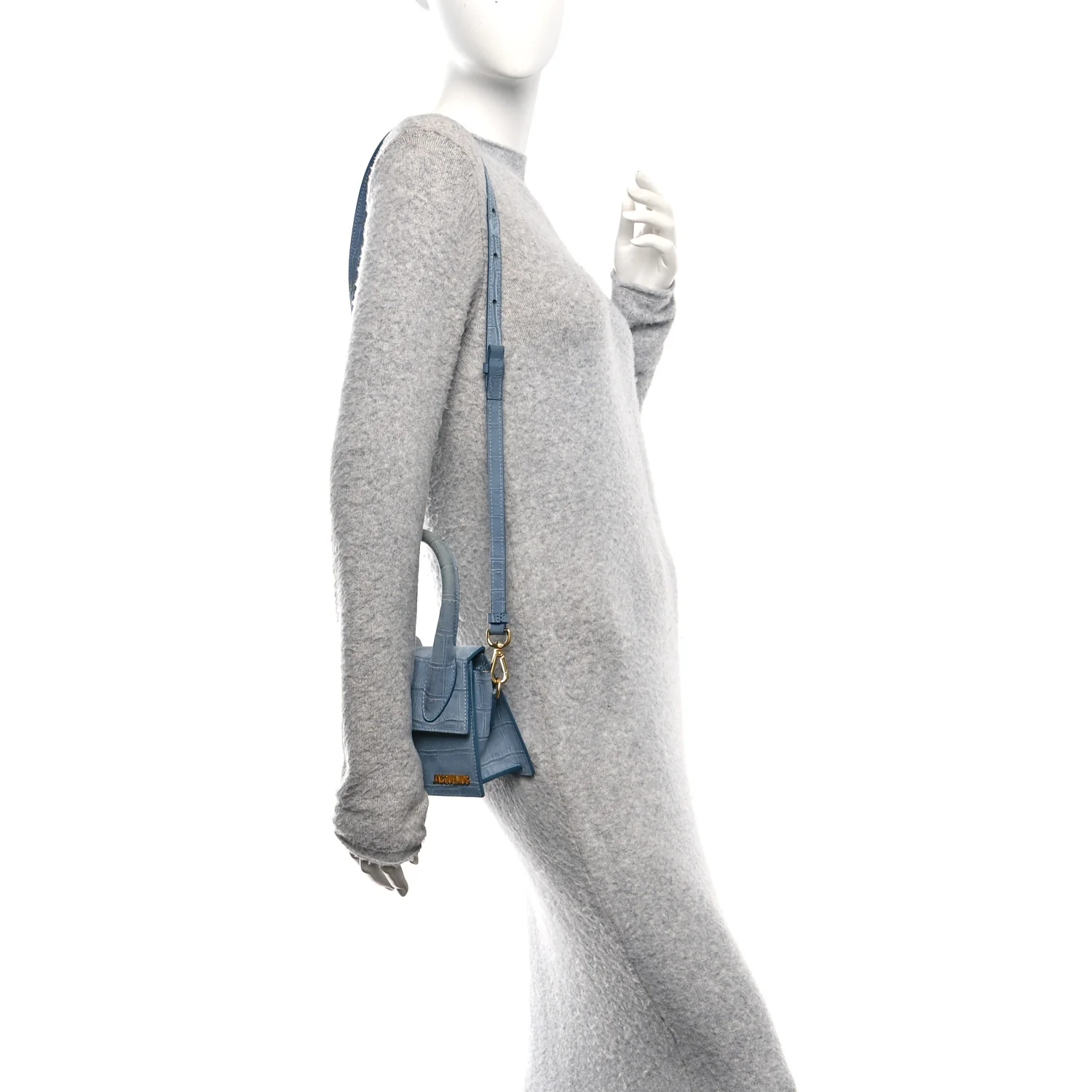 Suede Crocodile Embossed Le Chiquito Moyen Blue - Image 3