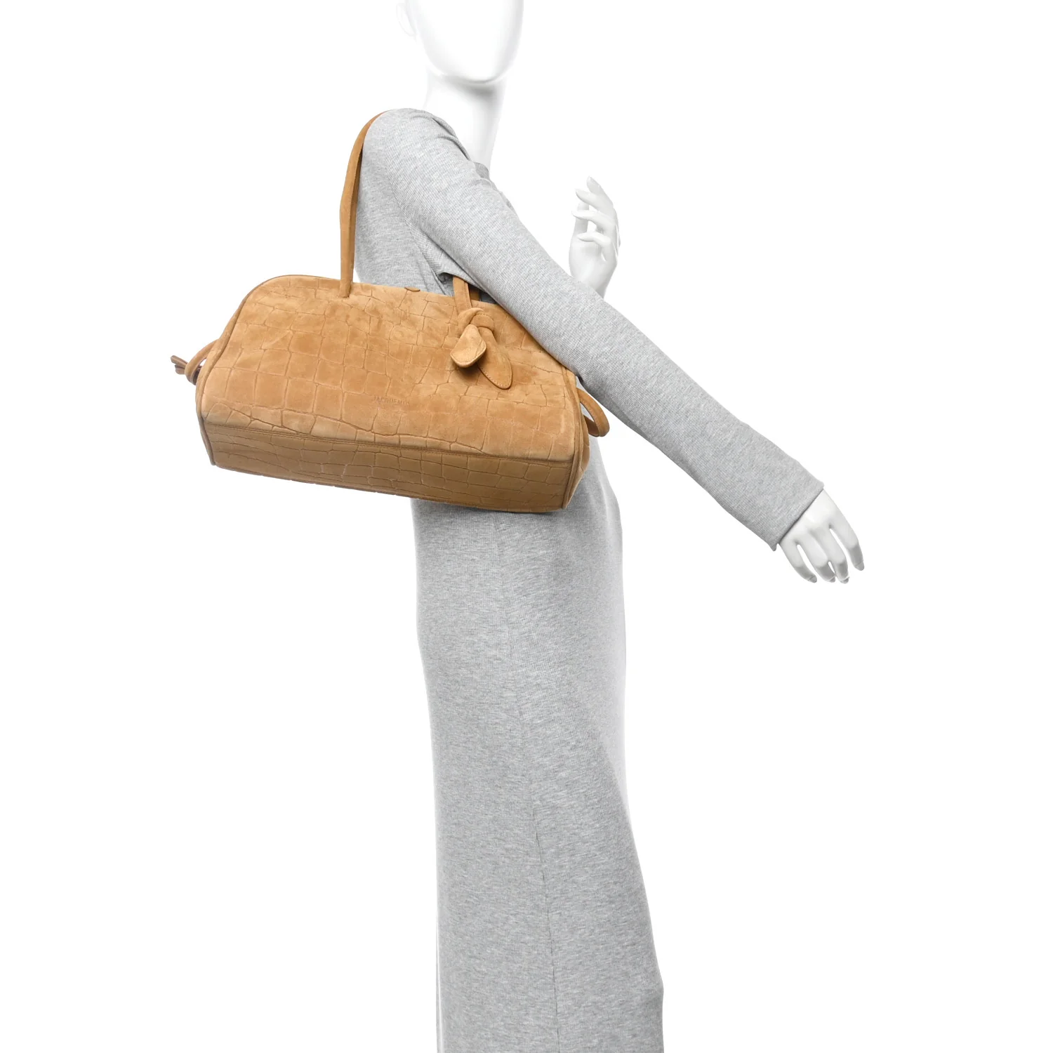 Suede Crocodile Embossed Le Turismo Bowling Bag Camel - Image 2