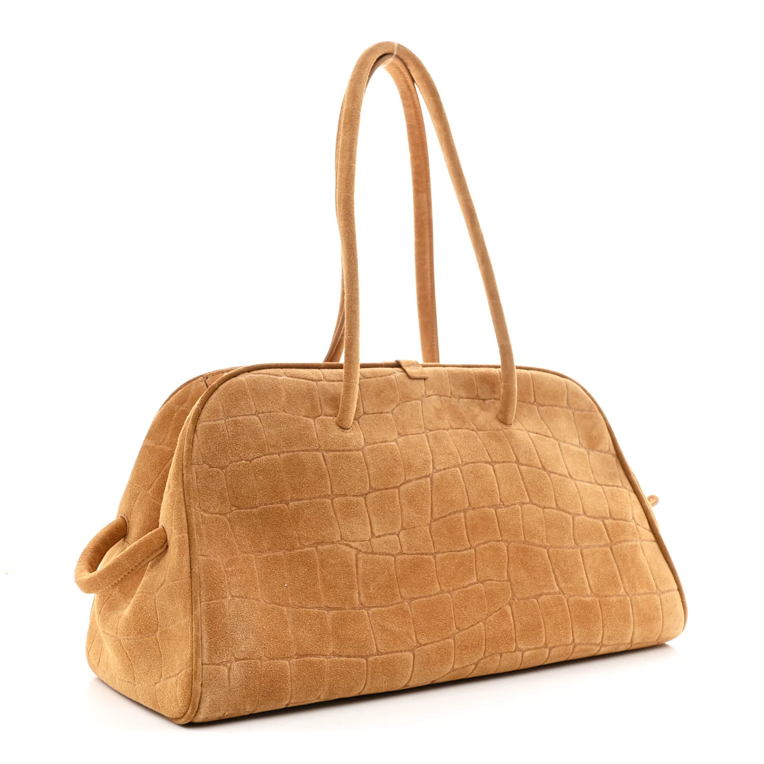 Suede Crocodile Embossed Le Turismo Bowling Bag Camel - Image 3
