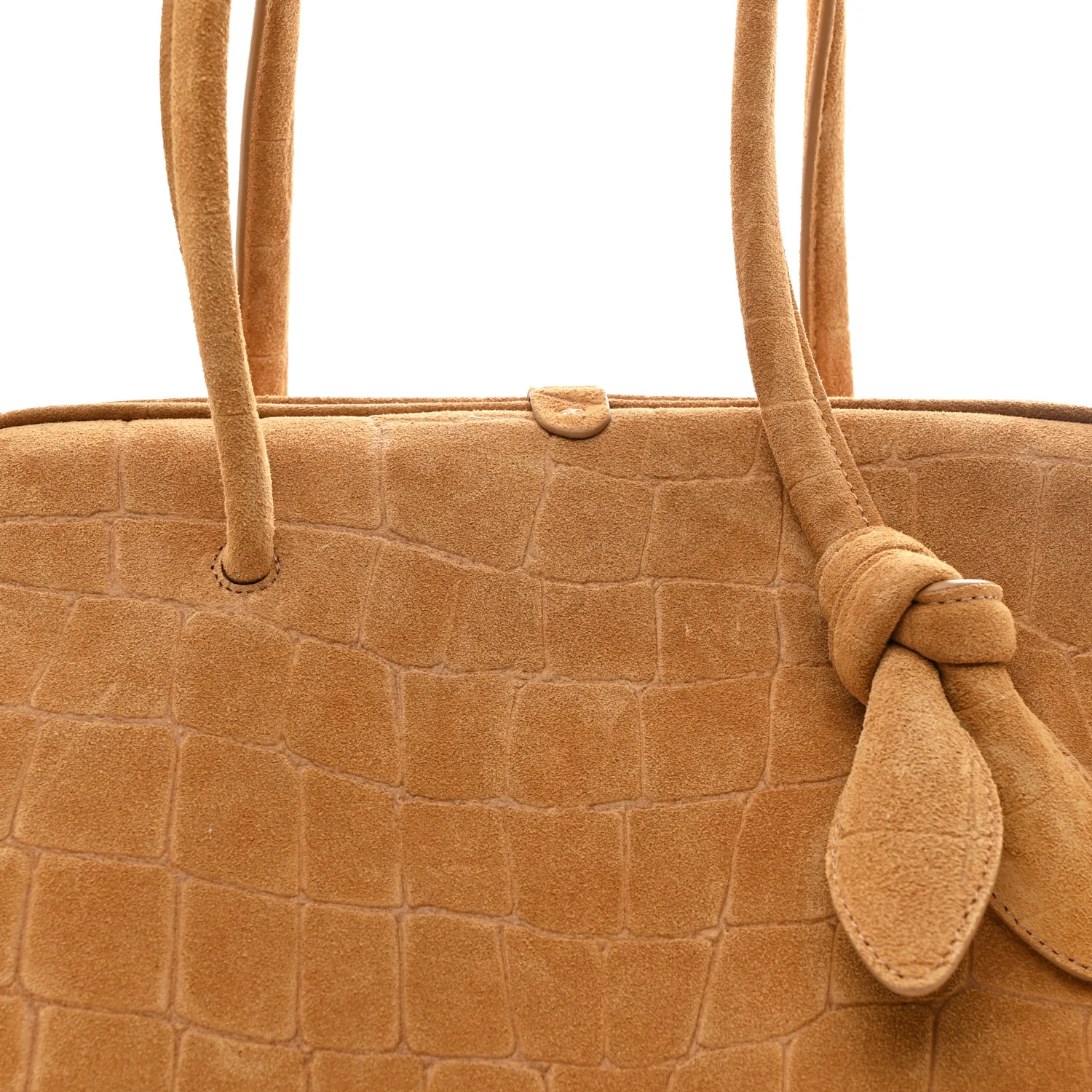 Suede Crocodile Embossed Le Turismo Bowling Bag Camel - Image 7